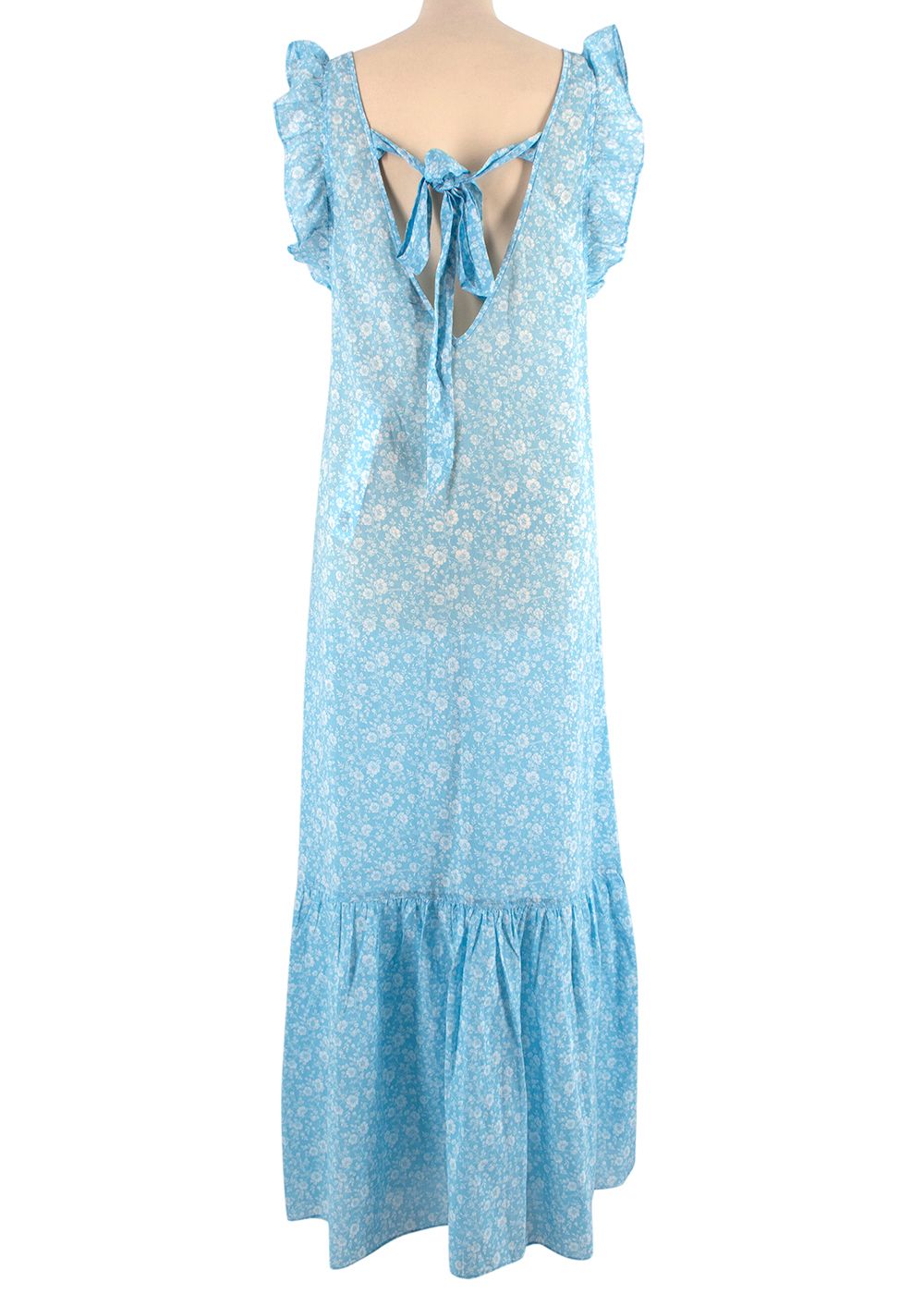 Ganni Blue Floral Printed Tie Back Maxi Dress Size XXS cotton