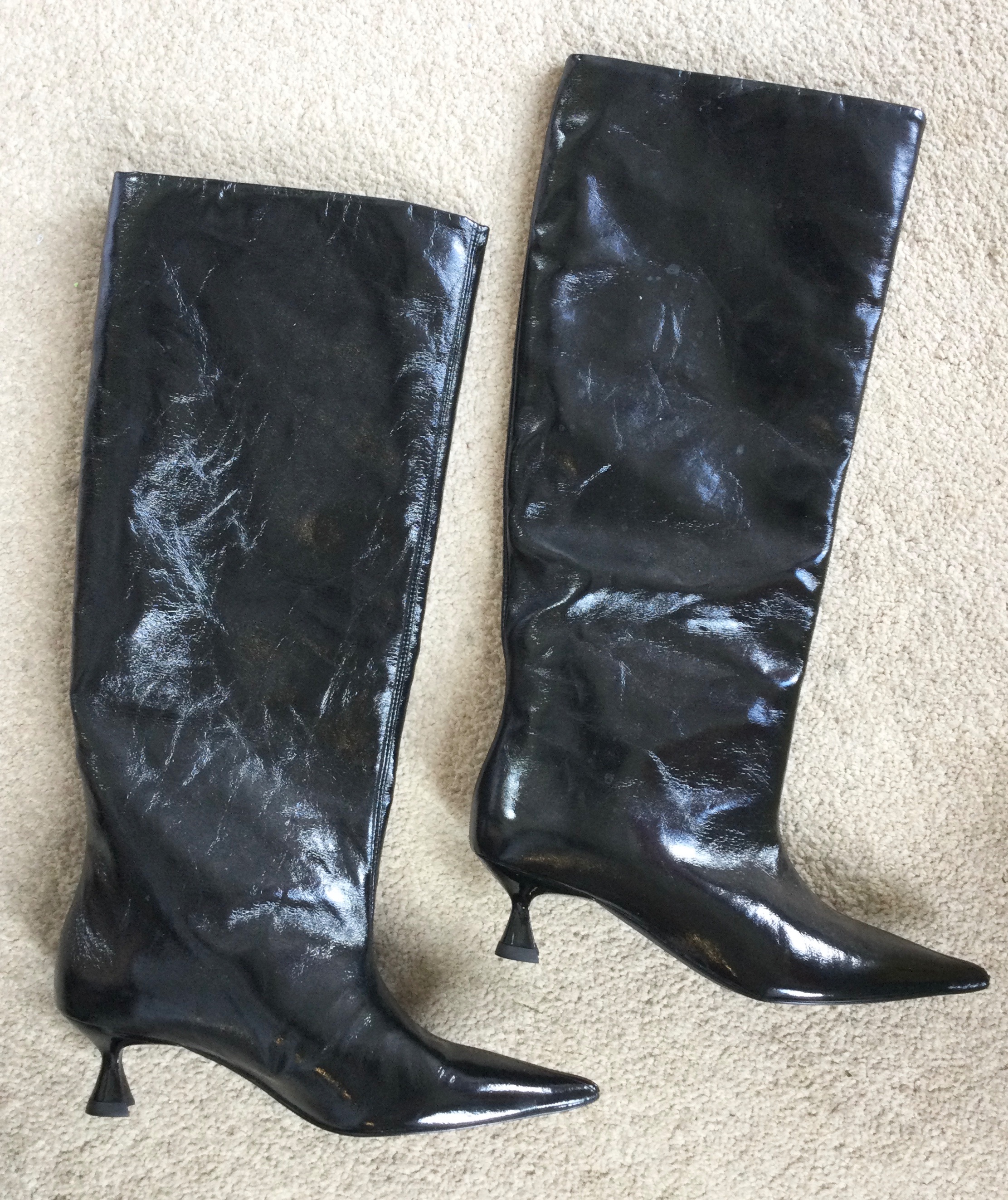 Ganni Black Patent Leather Program Knee High Boots Size 36 vegan leather synthetic