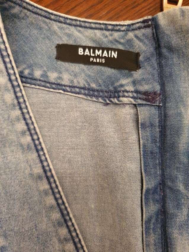 Preowned Balmain Blue V-Neck Denim Jumpsuit Size S cotton