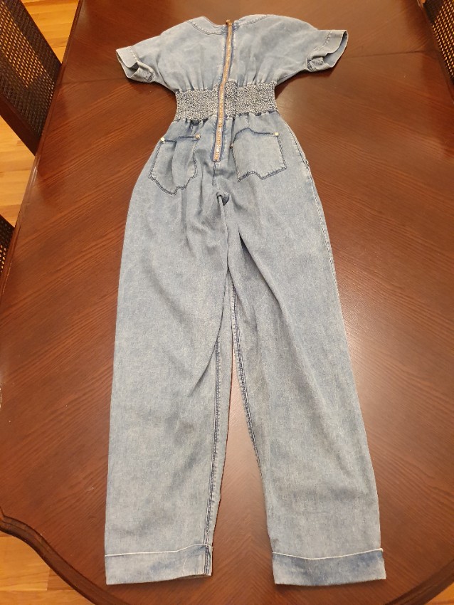 Preowned Balmain Blue V-Neck Denim Jumpsuit Size S cotton