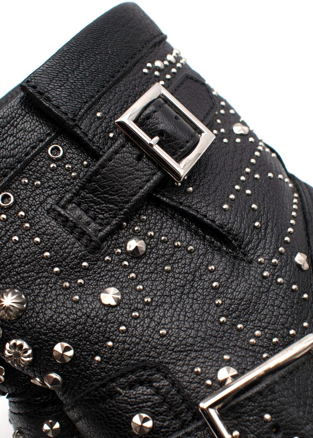 Preowned Jimmy Choo Black Leather Studded Youth Biker Size 405