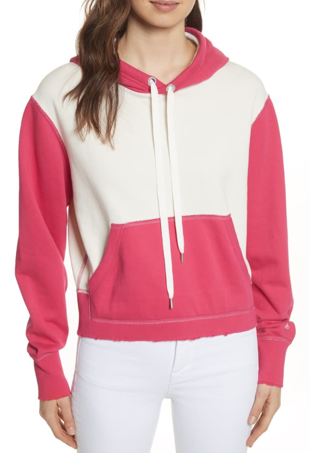 Rag  Bone Shrunken Colour Block Hoodie Size XS Pink cotton