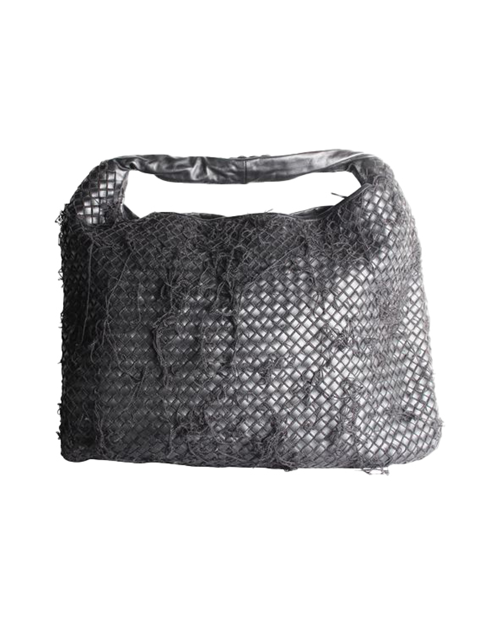 Bottega Veneta Black Intrecciato Leather Distressed Netted Hobo Bag