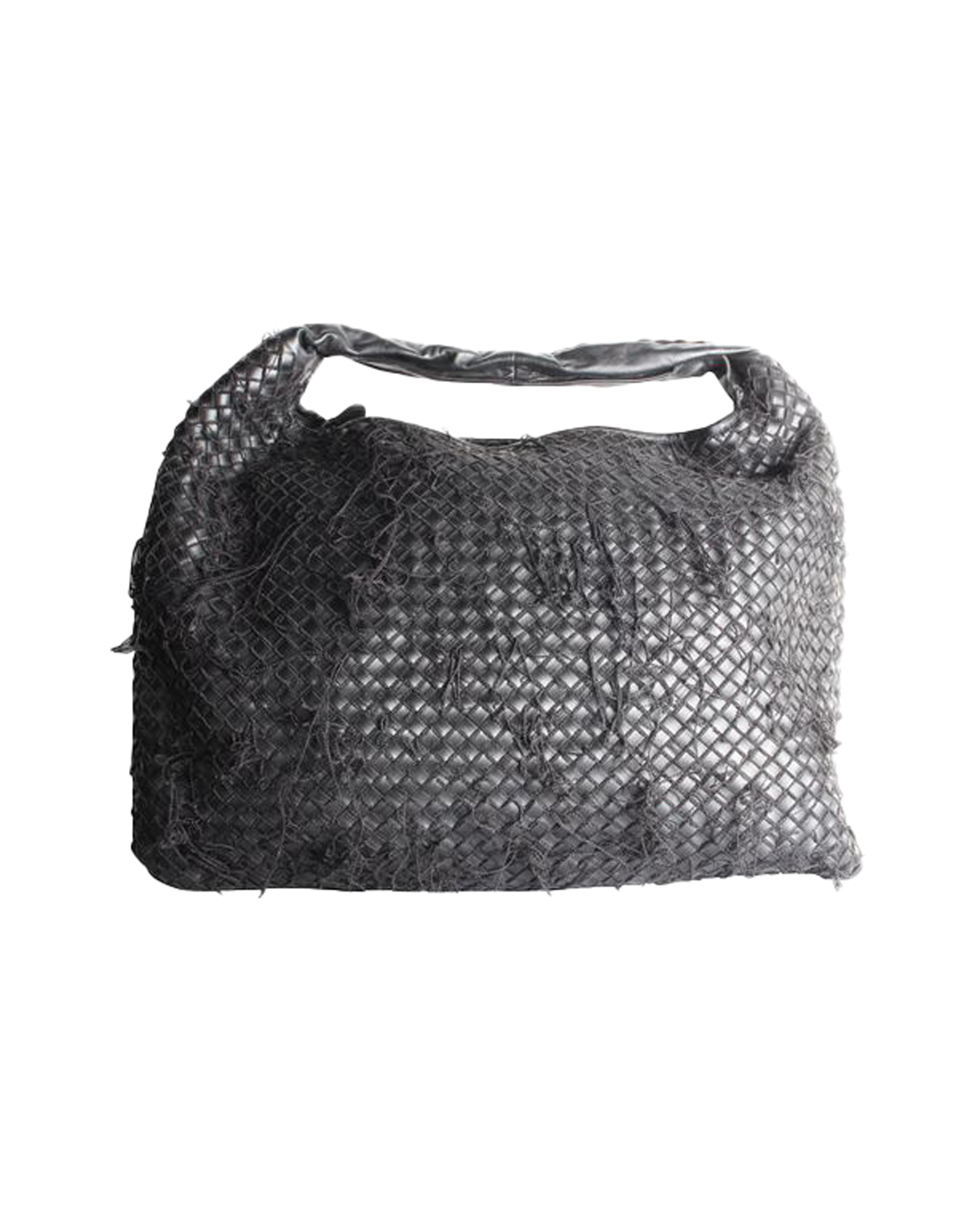 Bottega Veneta Black Intrecciato Leather Distressed Netted Hobo Bag