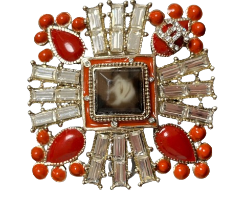 Preowned Chanel Red Gripoix Jewel Brooch Red gold metal glass stones/crystals