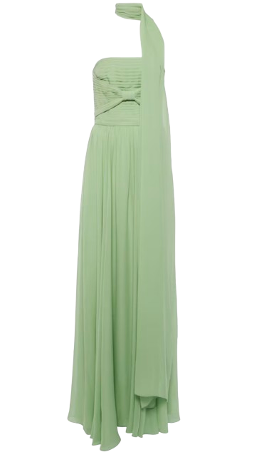 Elie Saab Green Scarf Detail Gown Size XL Aquamarine silk