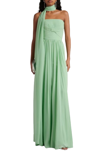 Elie Saab Green Scarf Detail Gown Size XL Aquamarine silk