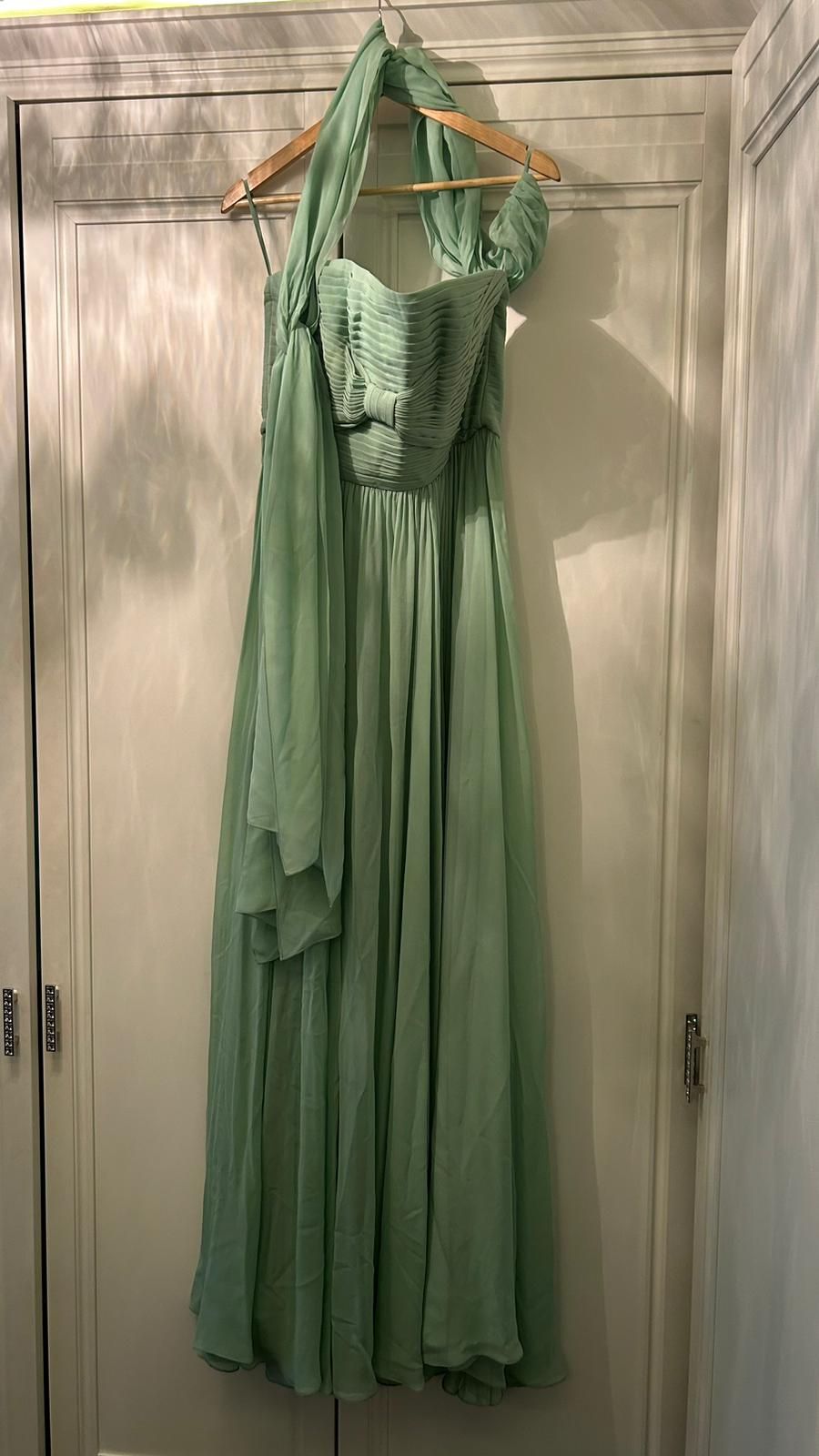 Elie Saab Green Scarf Detail Gown Size XL Aquamarine silk