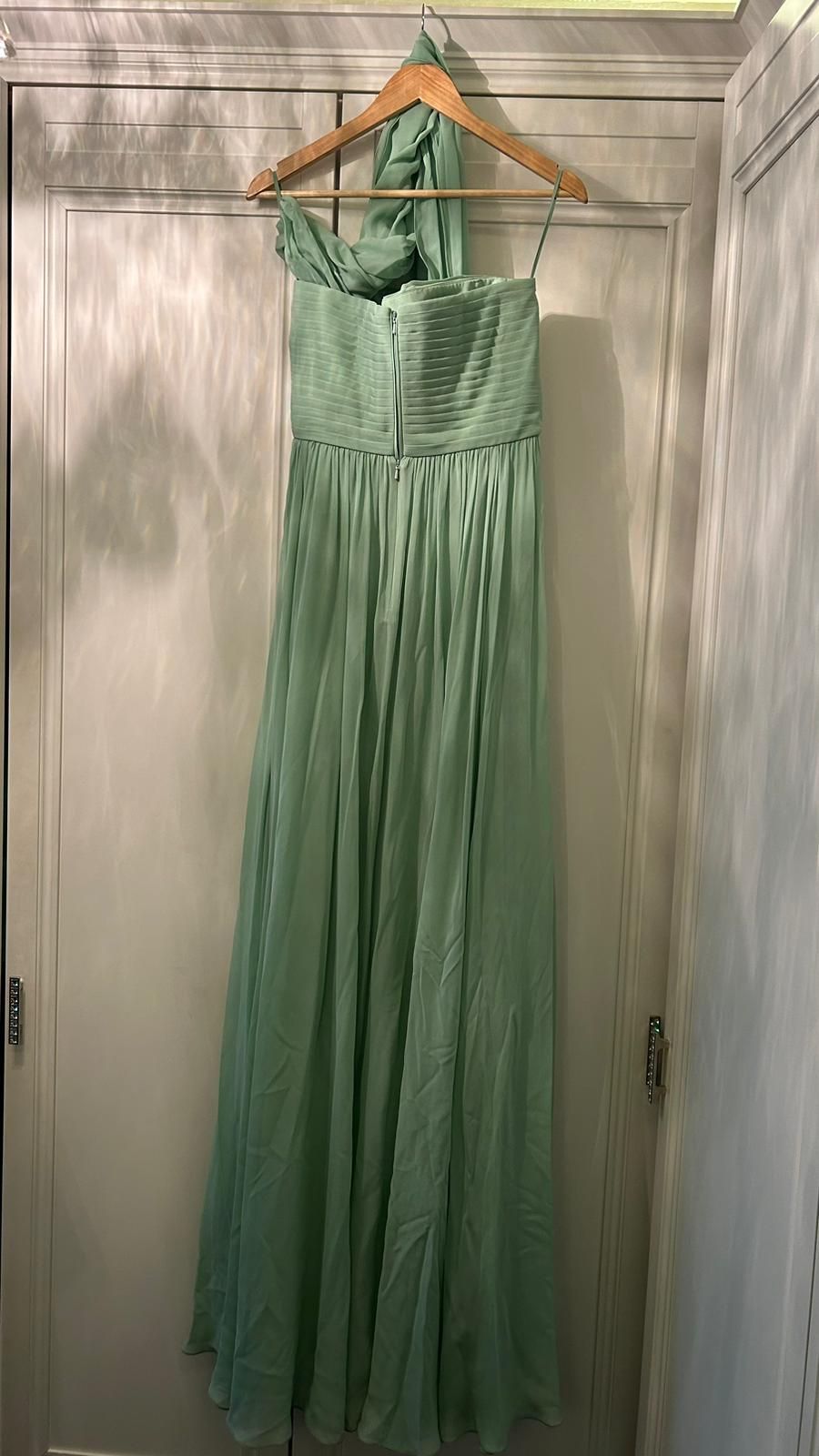 Elie Saab Green Scarf Detail Gown Size XL Aquamarine silk