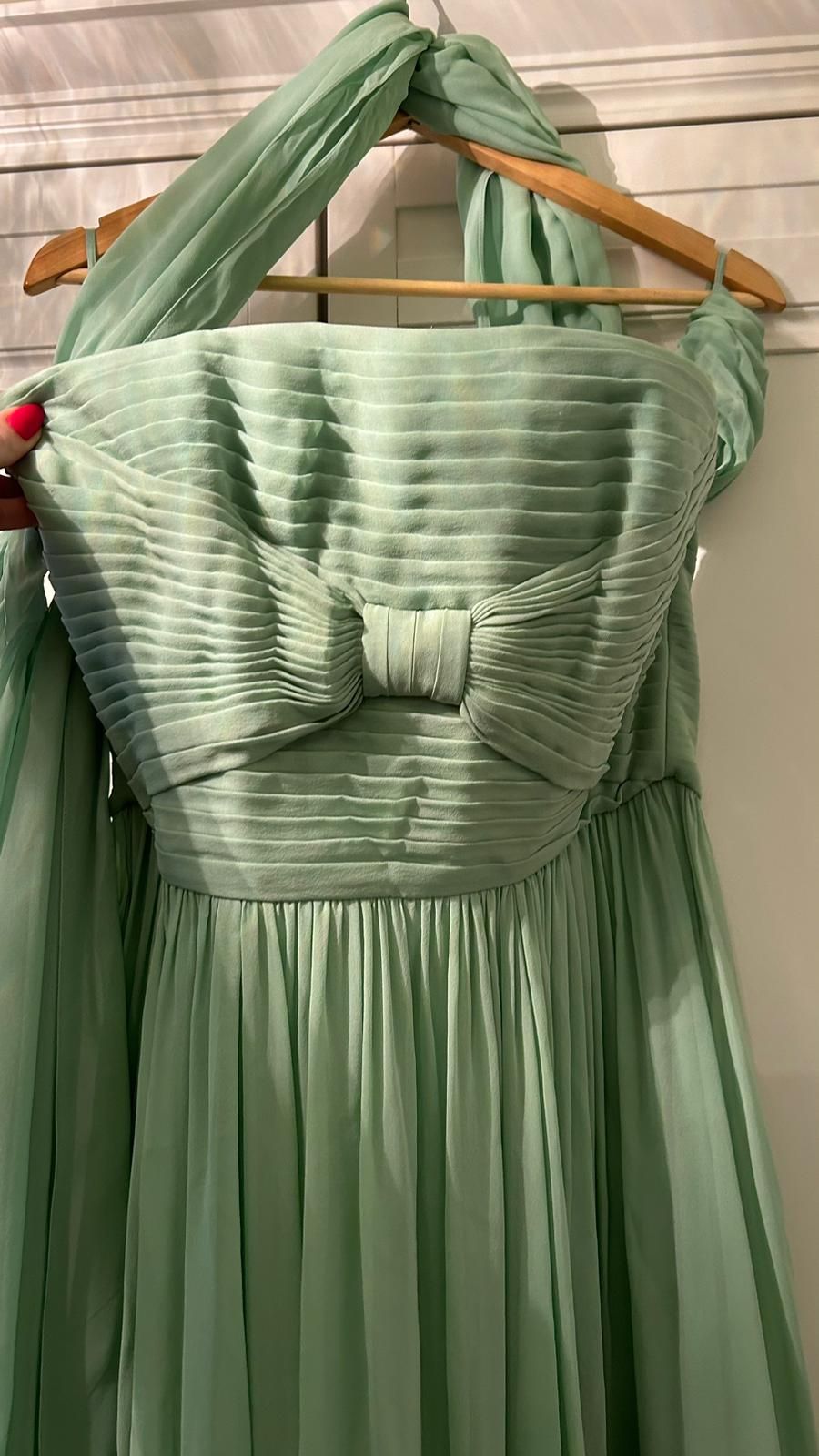 Elie Saab Green Scarf Detail Gown Size XL Aquamarine silk