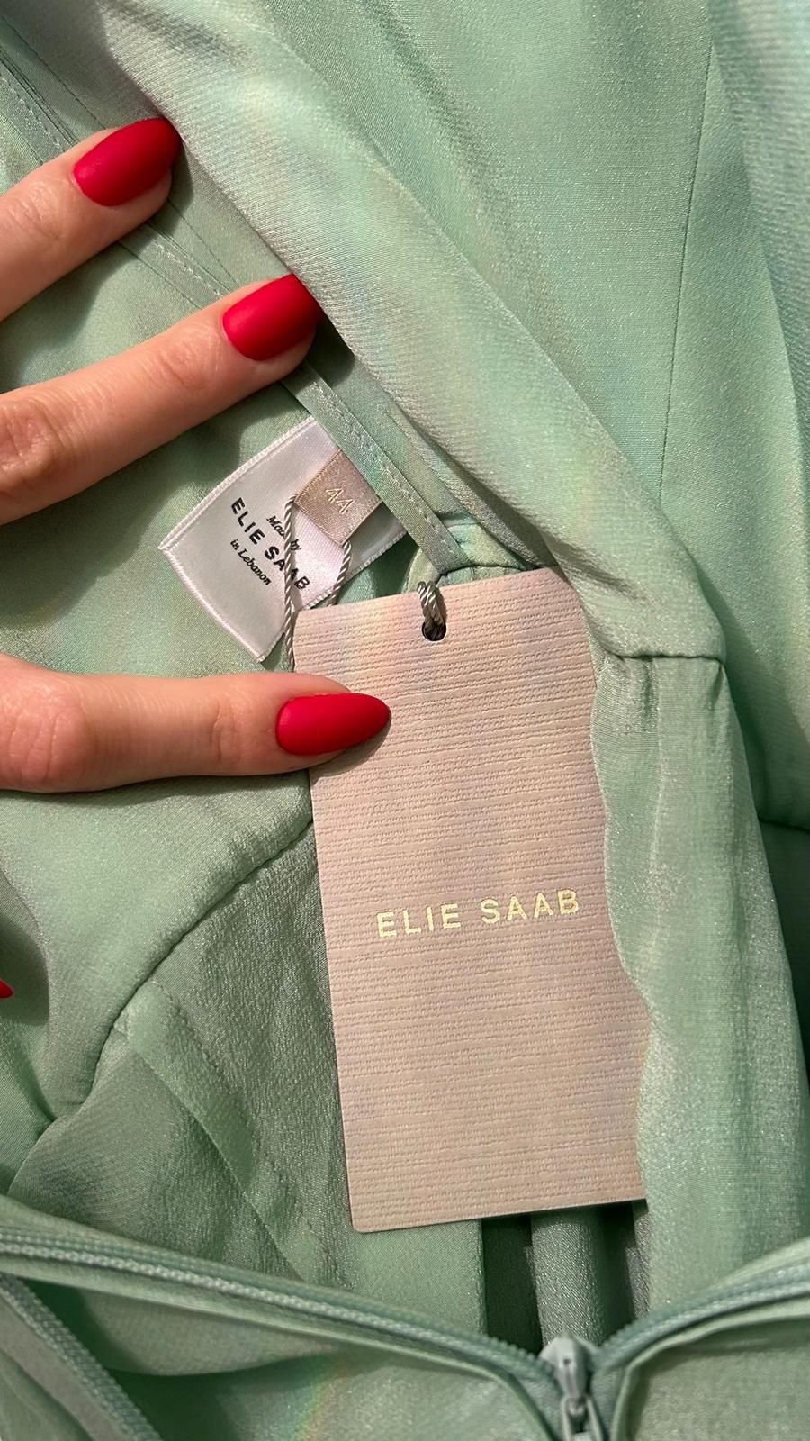 Elie Saab Green Scarf Detail Gown Size XL Aquamarine silk