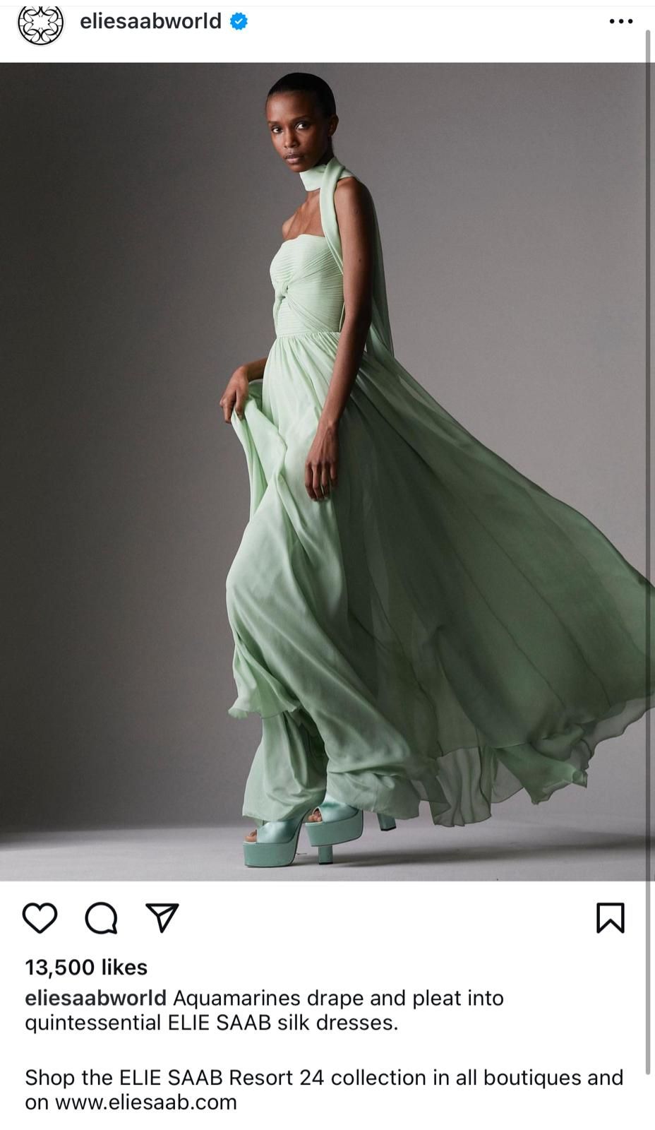 Elie Saab Green Scarf Detail Gown Size XL Aquamarine silk