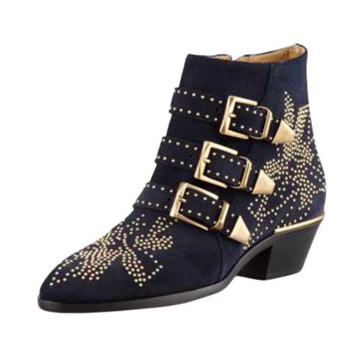 Preowned Chloe Navy Studded Suede Susanna Boots Size 36 Navy and gold