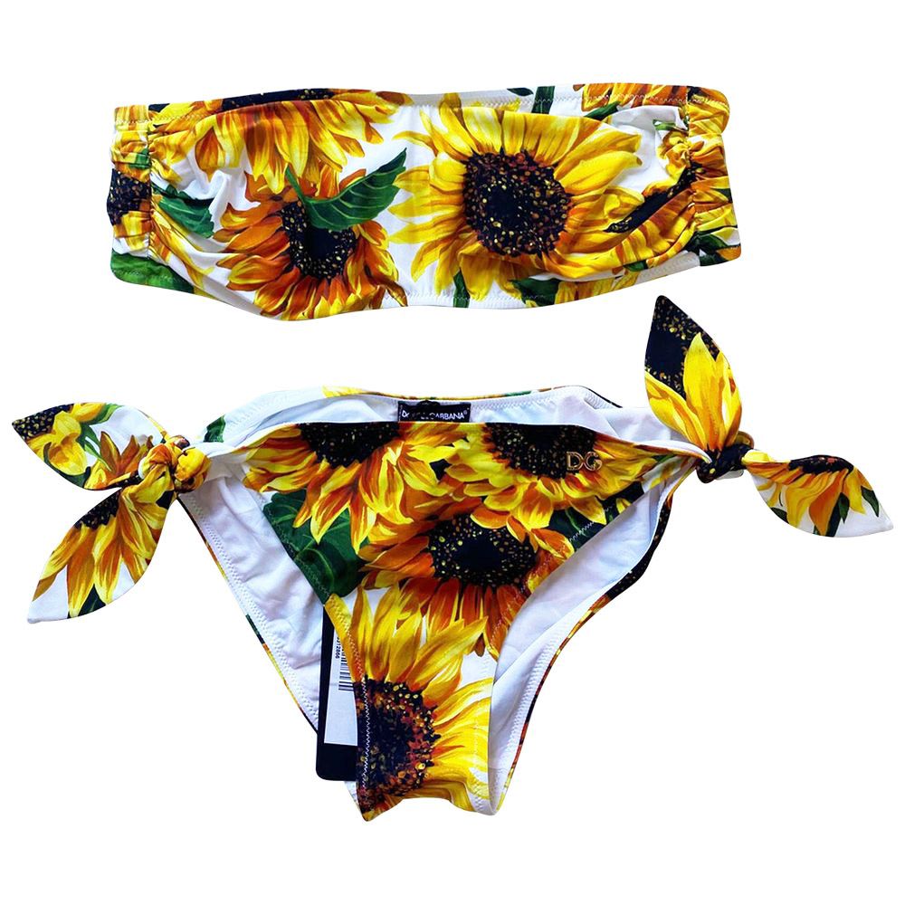 Dolce  Gabbana Sunflower Printed Bandeau Bikini Size L Multicolour polyamide/elasthan