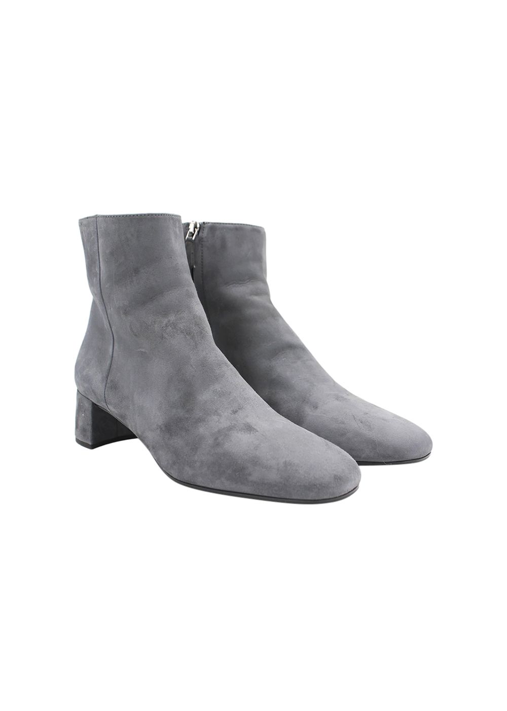 Preowned Prada Grey Suede Plaque Heel Ankle Boots Size 385 leather