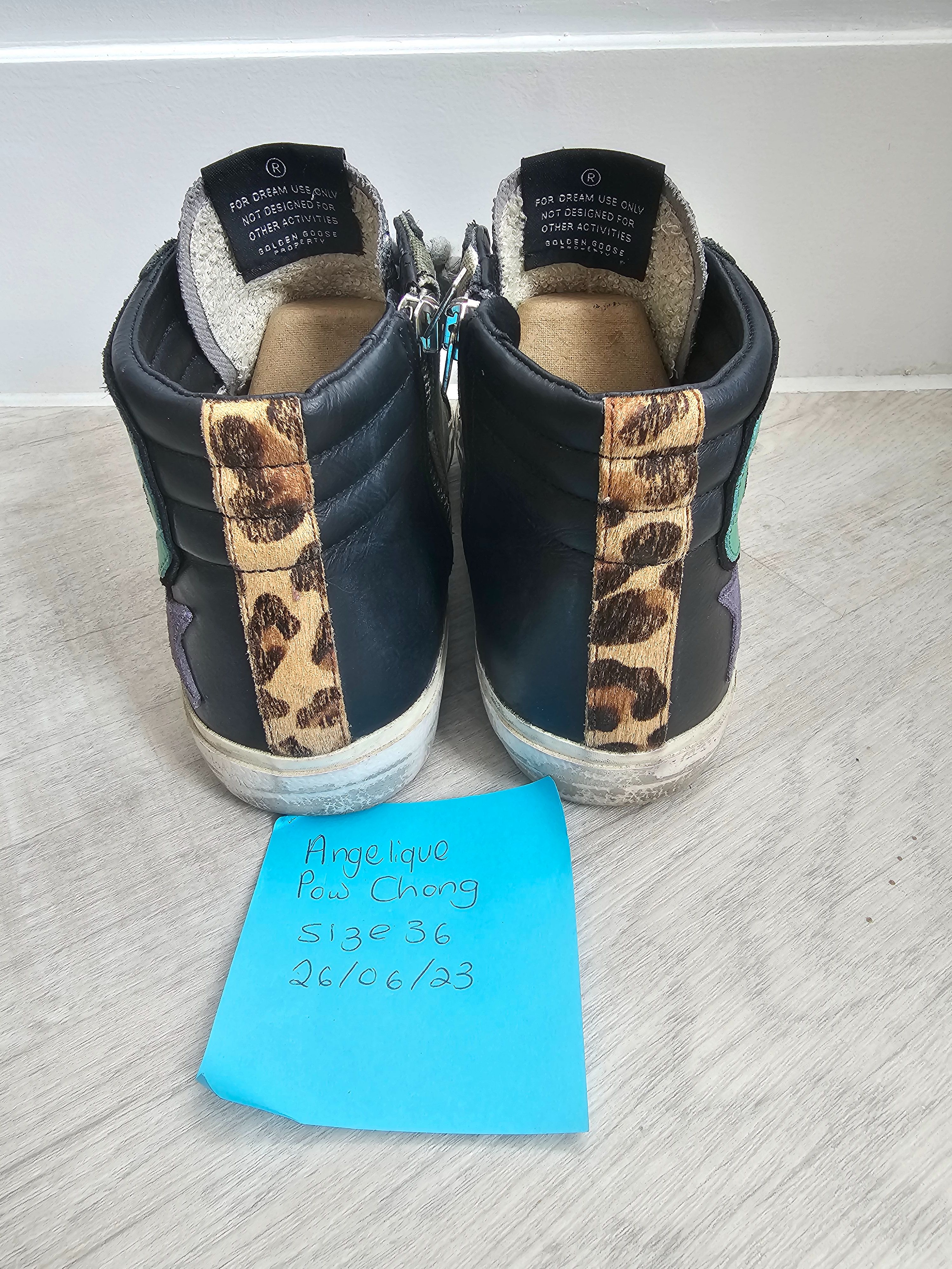 Preowned Golden Goose Slide Multicoloured High Top Sneakers Size 36 Camo Green Black Leopard leather