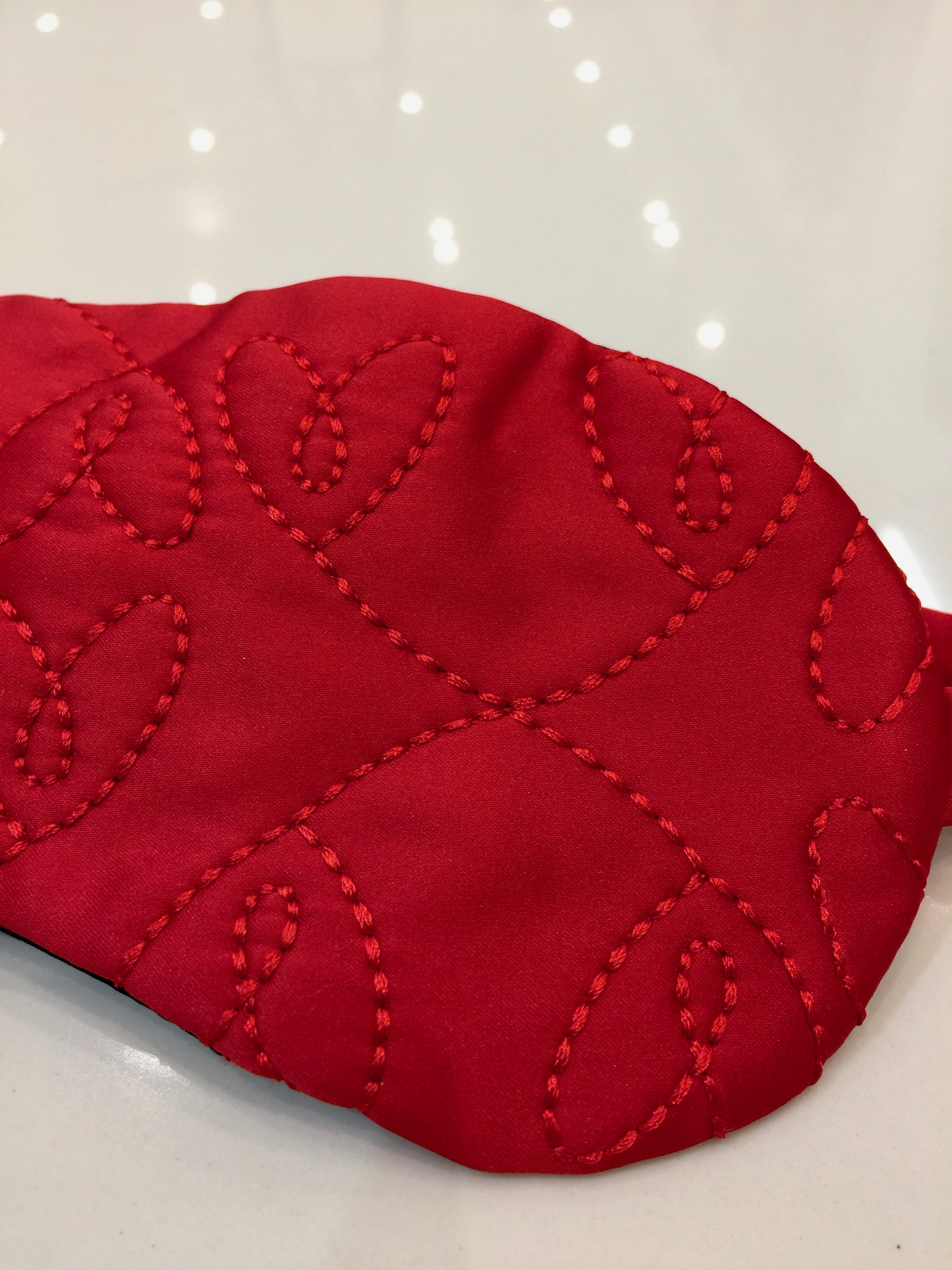 Couture Rouge Satin Embroidered Hearts Eye Mask Red