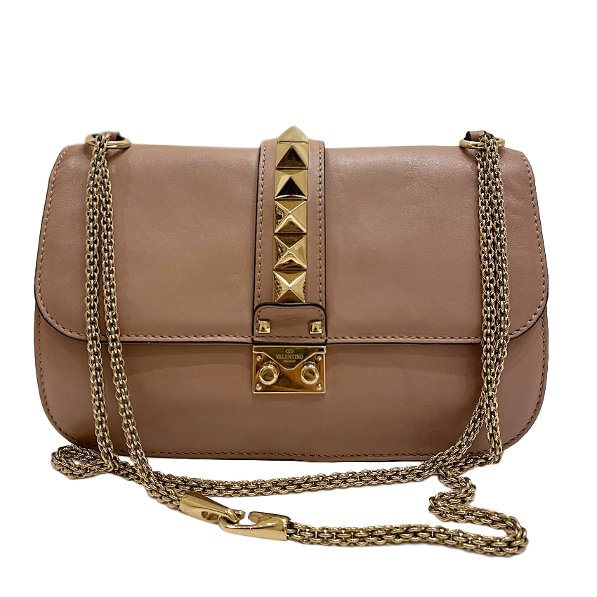 Preowned Valentino Taupe Rockstud Shoulder Bag Cream leather