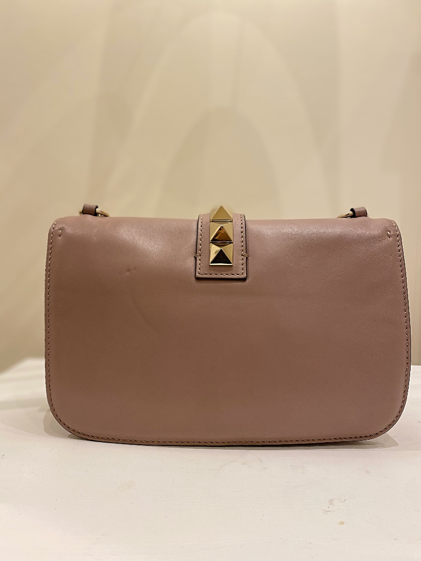 Preowned Valentino Taupe Rockstud Shoulder Bag Cream leather