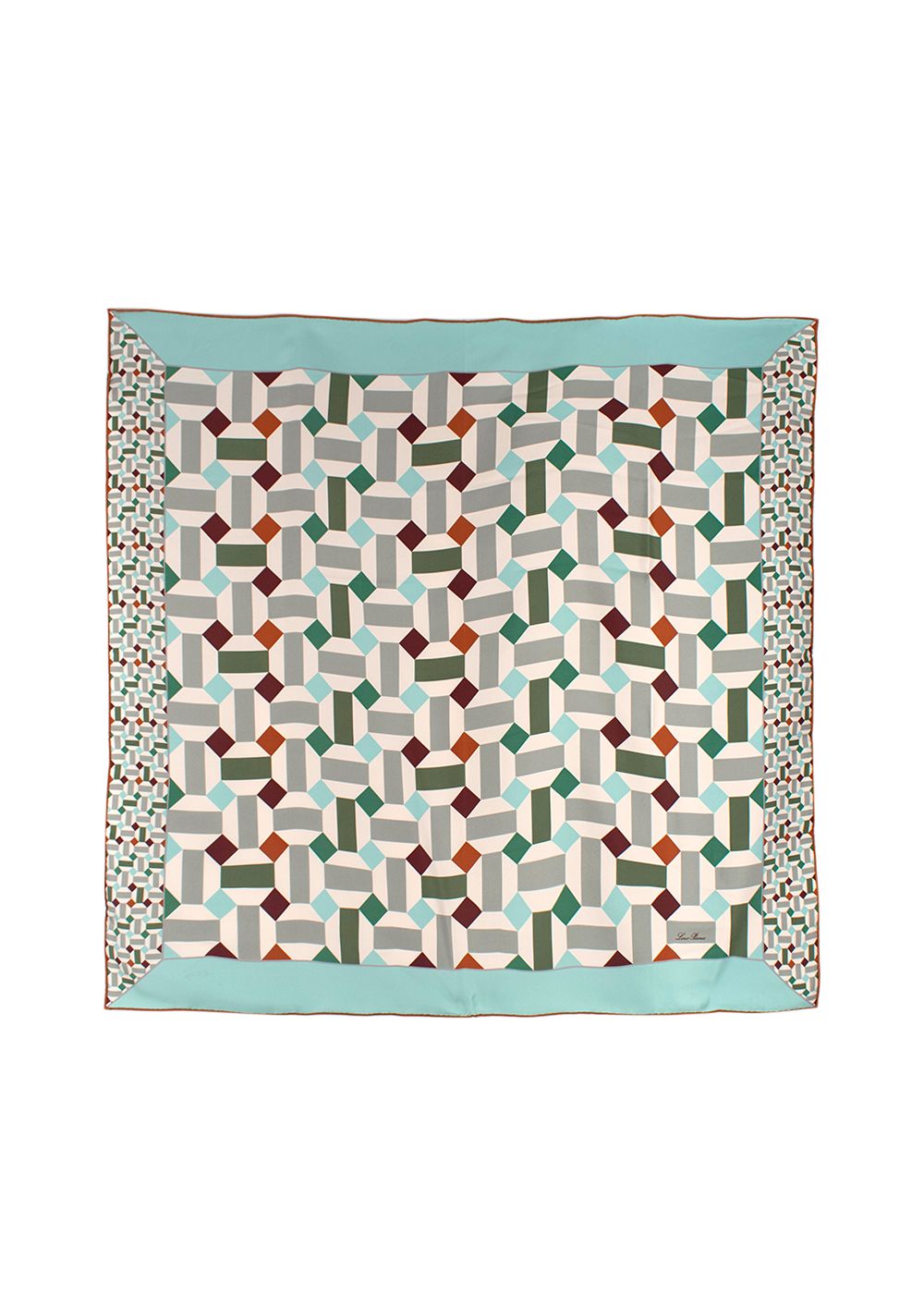 Loro Piana Mint Geometric Printed Silk Scarf mint green brown grey cream