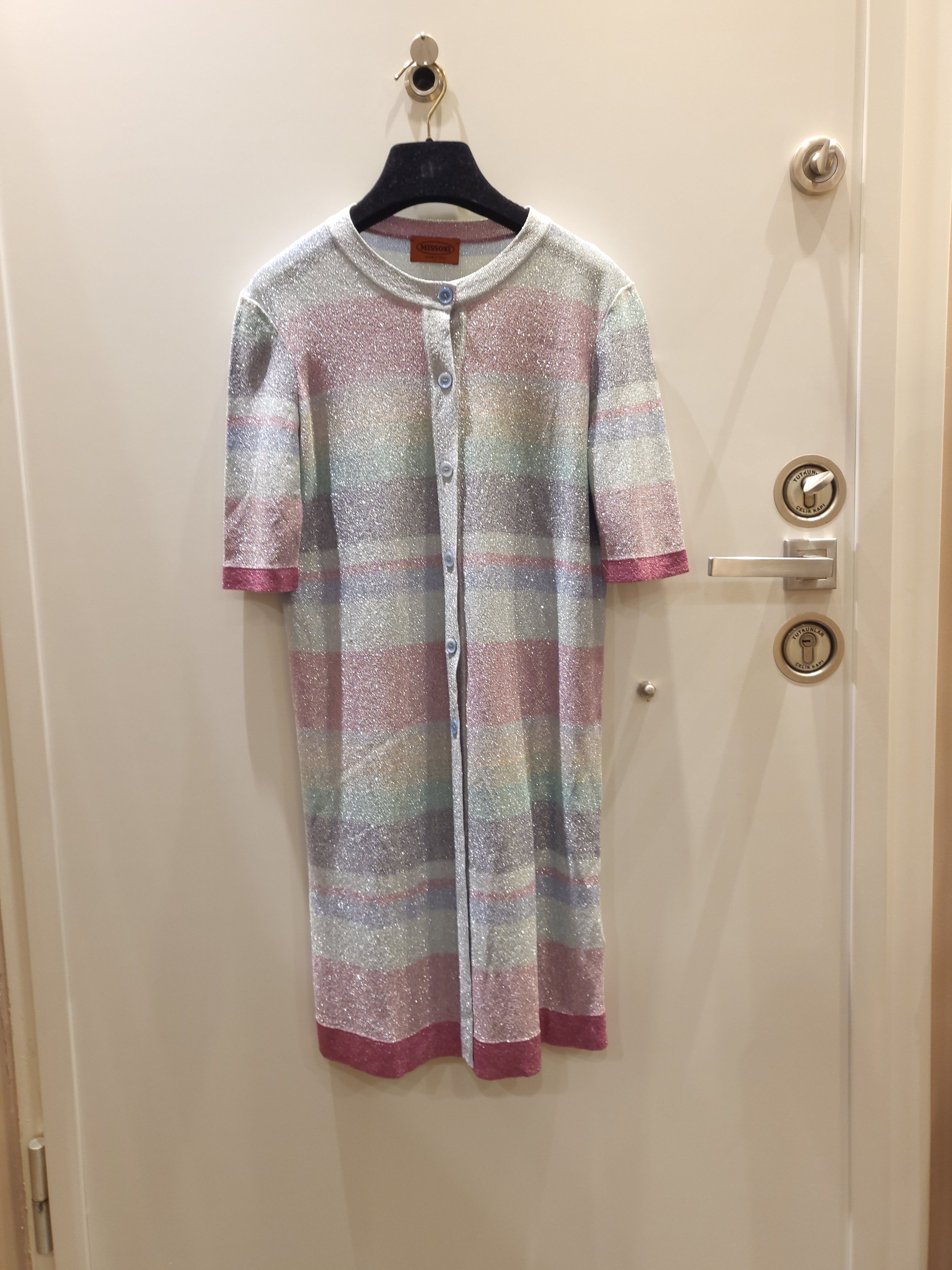 Preowned Missoni Pastel Lurex Striped Cardigan Size S Multi viscose