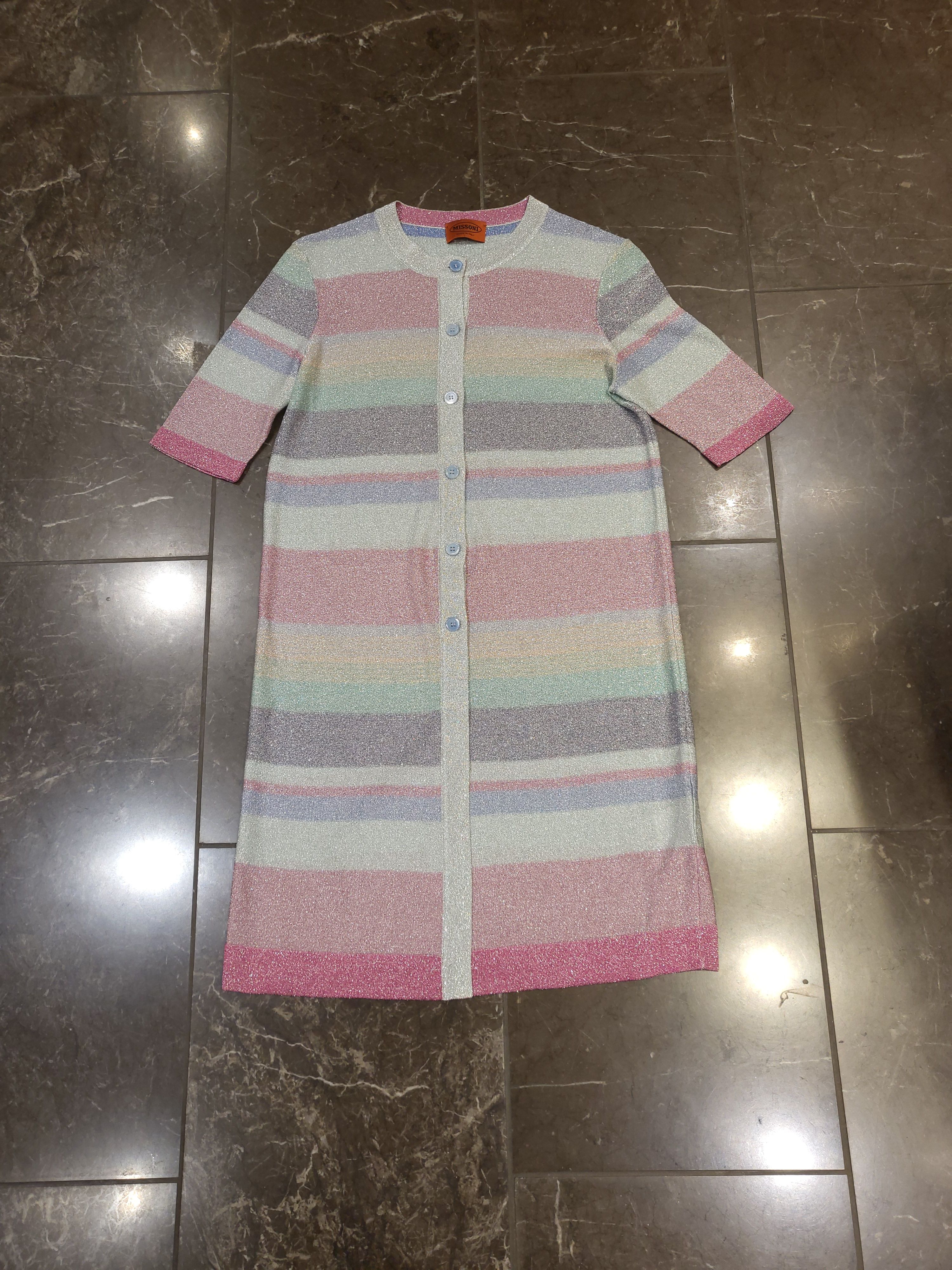 Preowned Missoni Pastel Lurex Striped Cardigan Size S Multi viscose