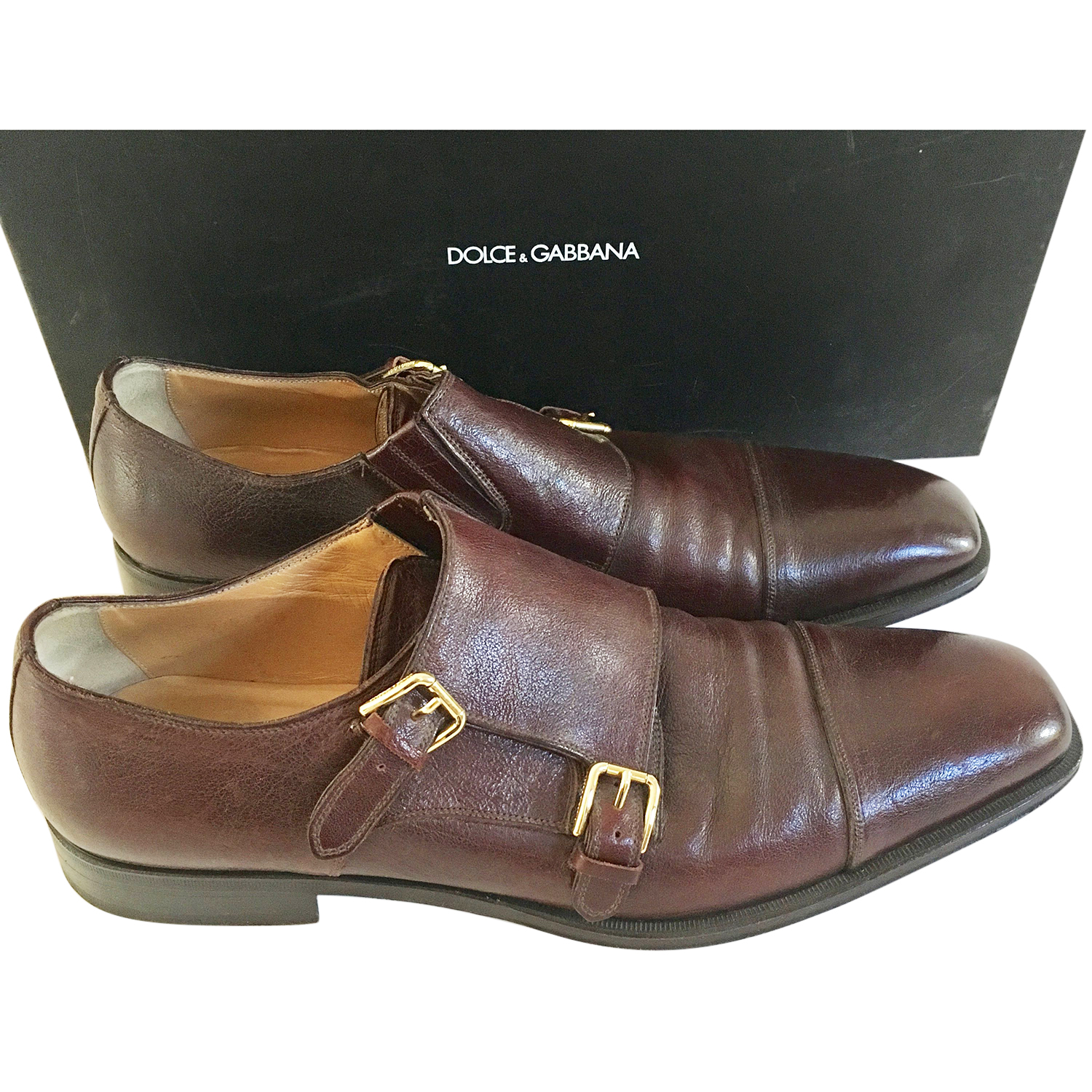 Men's Preowned Dolce  Gabbana Monk Strap Shoes Size 445 Tan/Brown leather