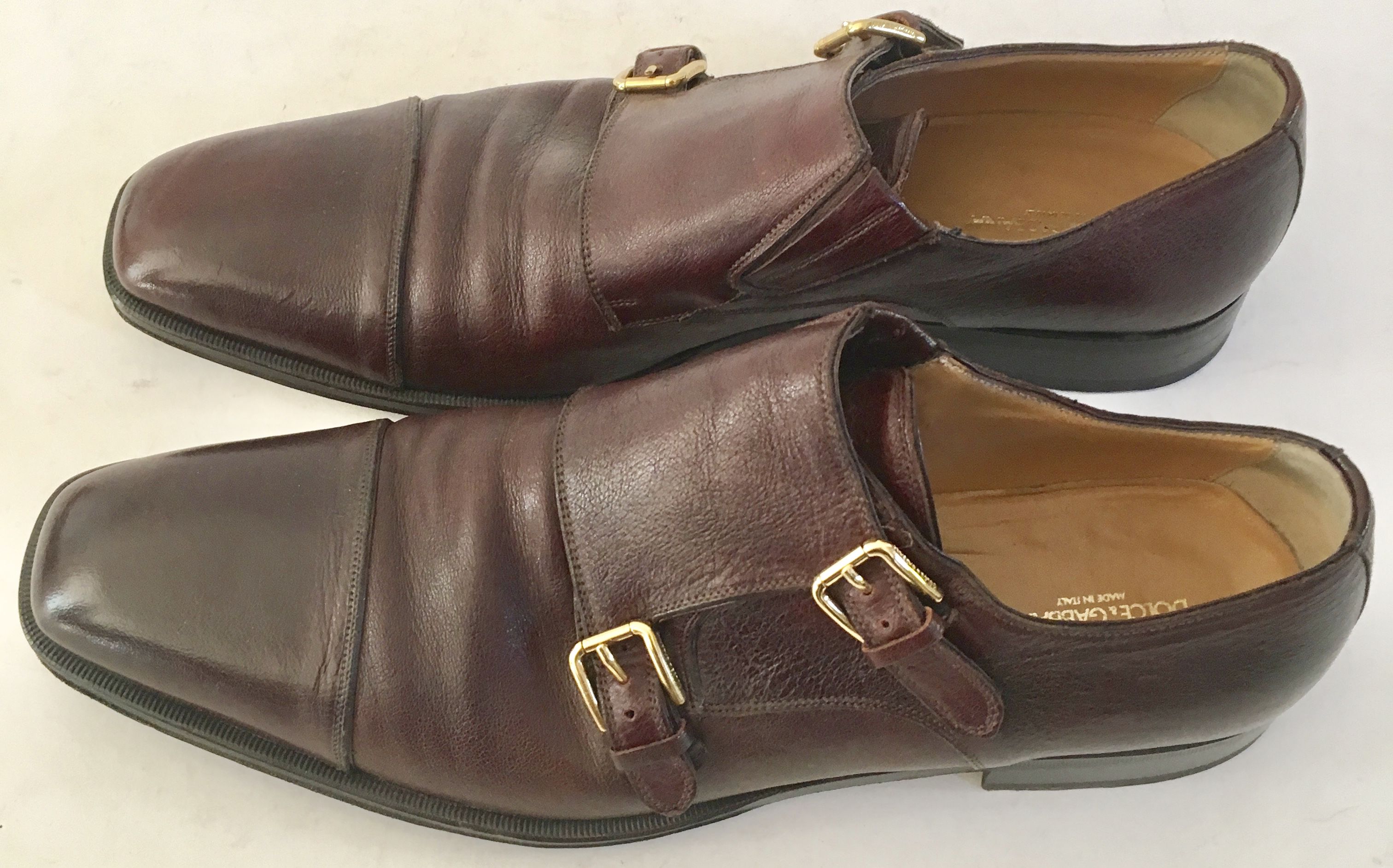 Men's Preowned Dolce  Gabbana Monk Strap Shoes Size 445 Tan/Brown leather