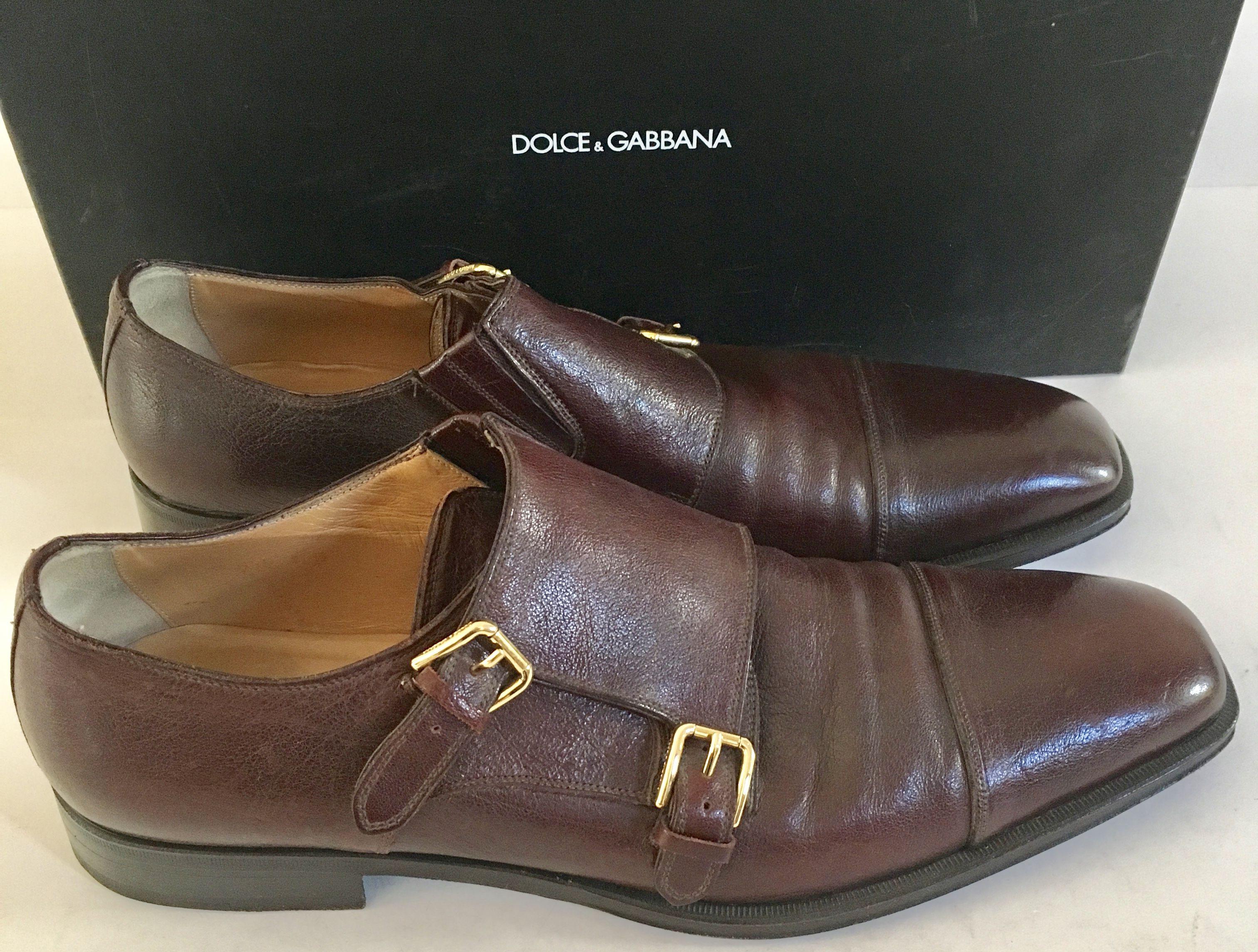 Men's Preowned Dolce  Gabbana Monk Strap Shoes Size 445 Tan/Brown leather