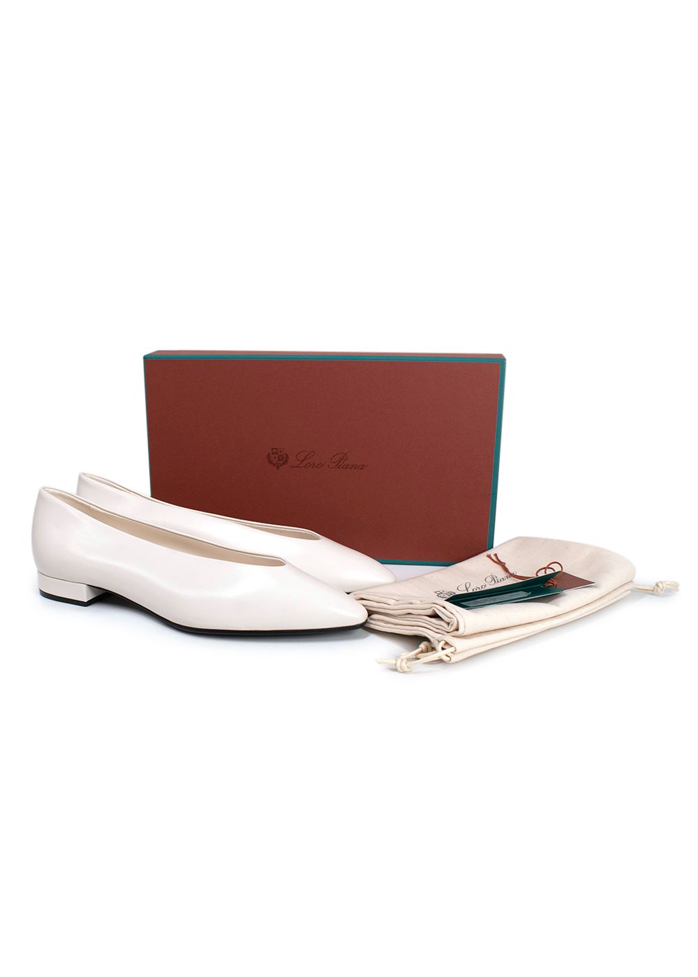 Loro Piana Rebecca White Leather Ballet Flats Size 40