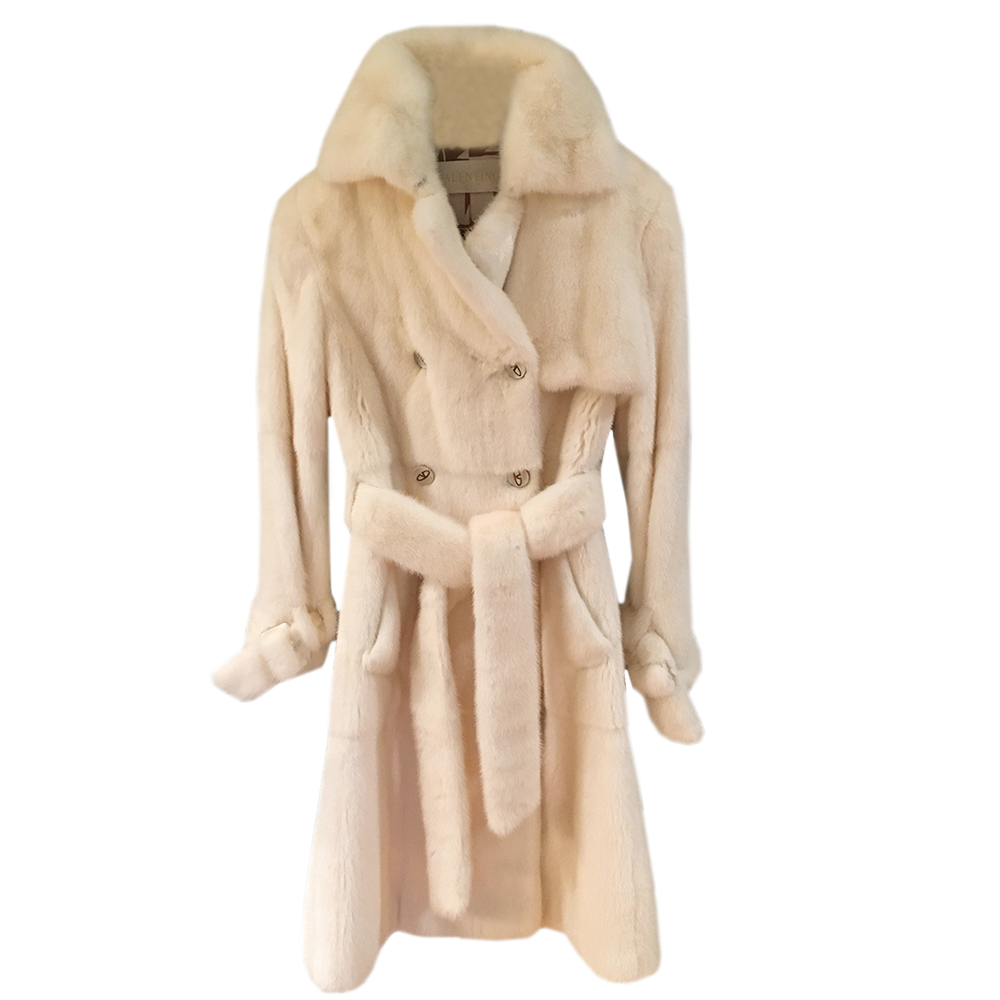 Preowned Valentino Cream Mink Fur Trench Coat Size S White