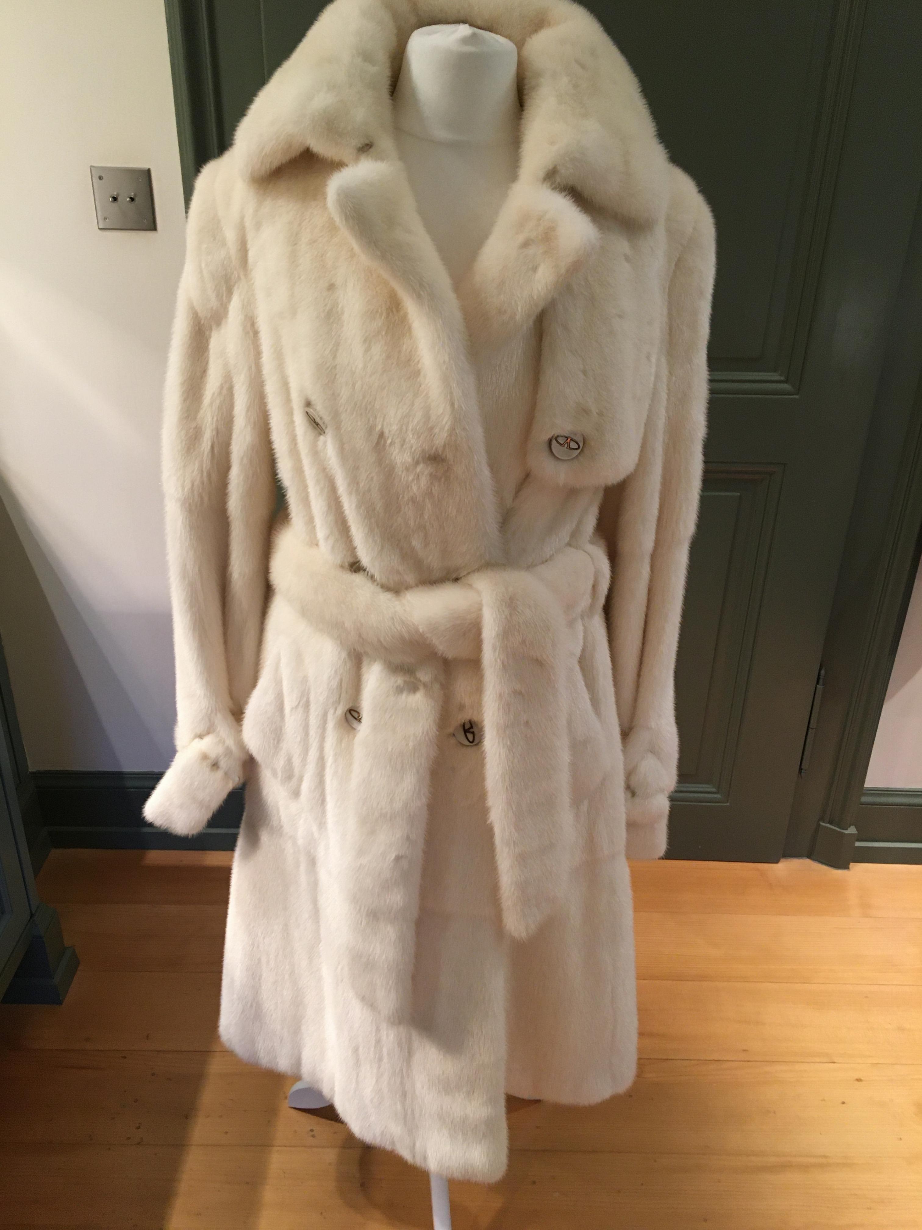 Preowned Valentino Cream Mink Fur Trench Coat Size S White