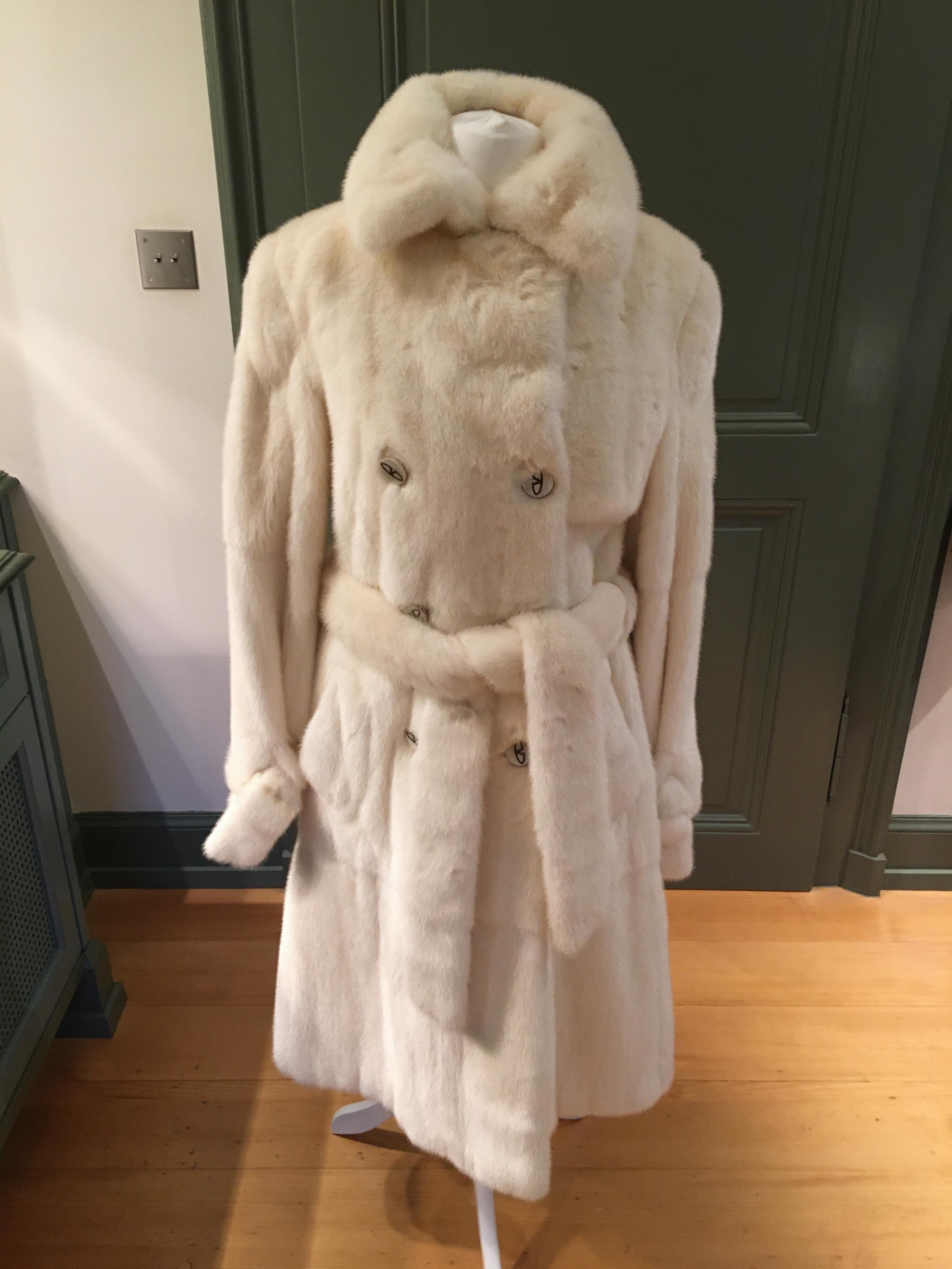 Preowned Valentino Cream Mink Fur Trench Coat Size S White