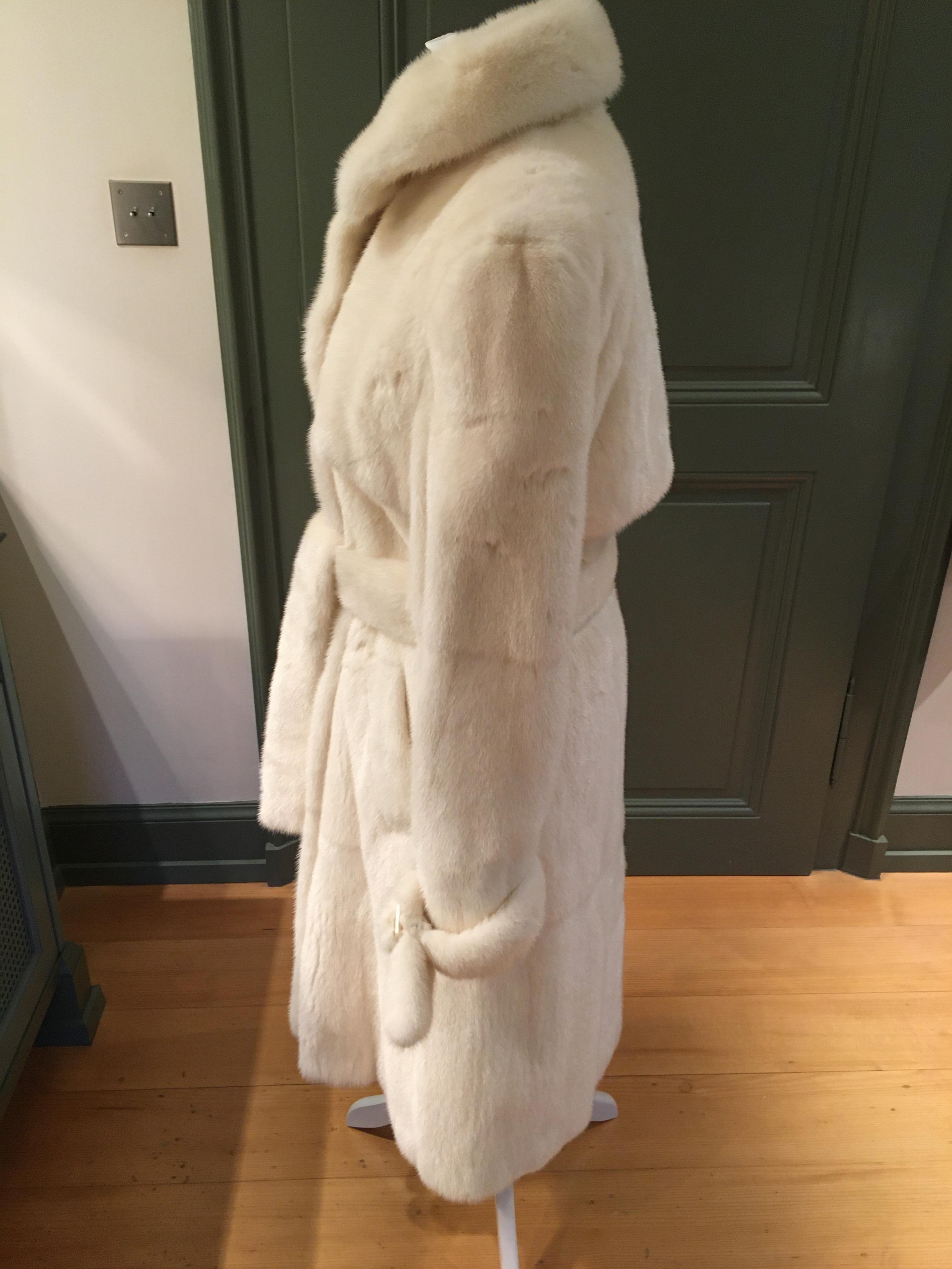 Preowned Valentino Cream Mink Fur Trench Coat Size S White