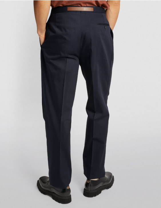 Men's Giuliva Heritage Navy Gualtiero Tailored Trousers with Leather Belt cotton