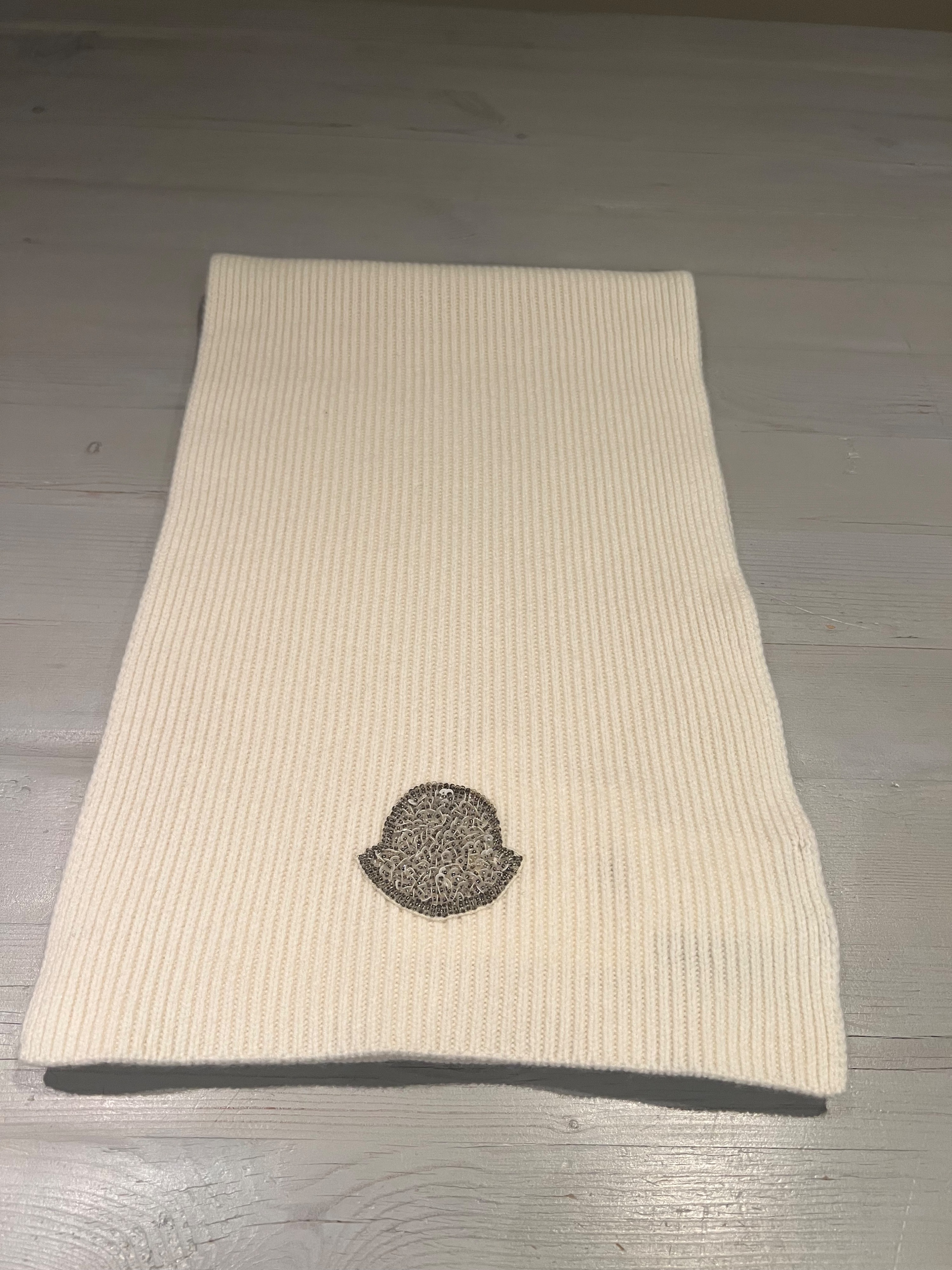 Moncler Cream Ribbed Scarf wool