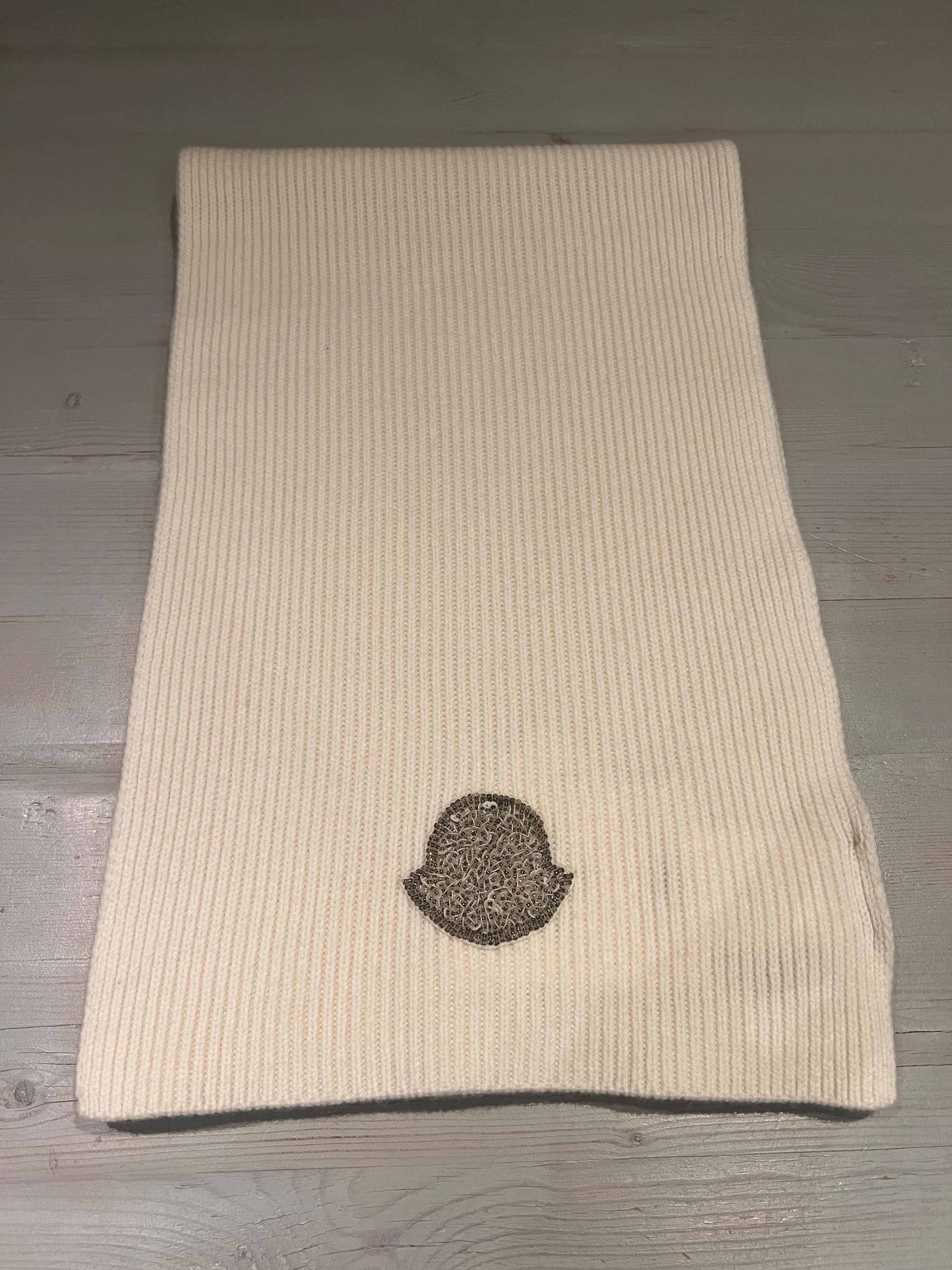 Moncler Cream Ribbed Scarf wool