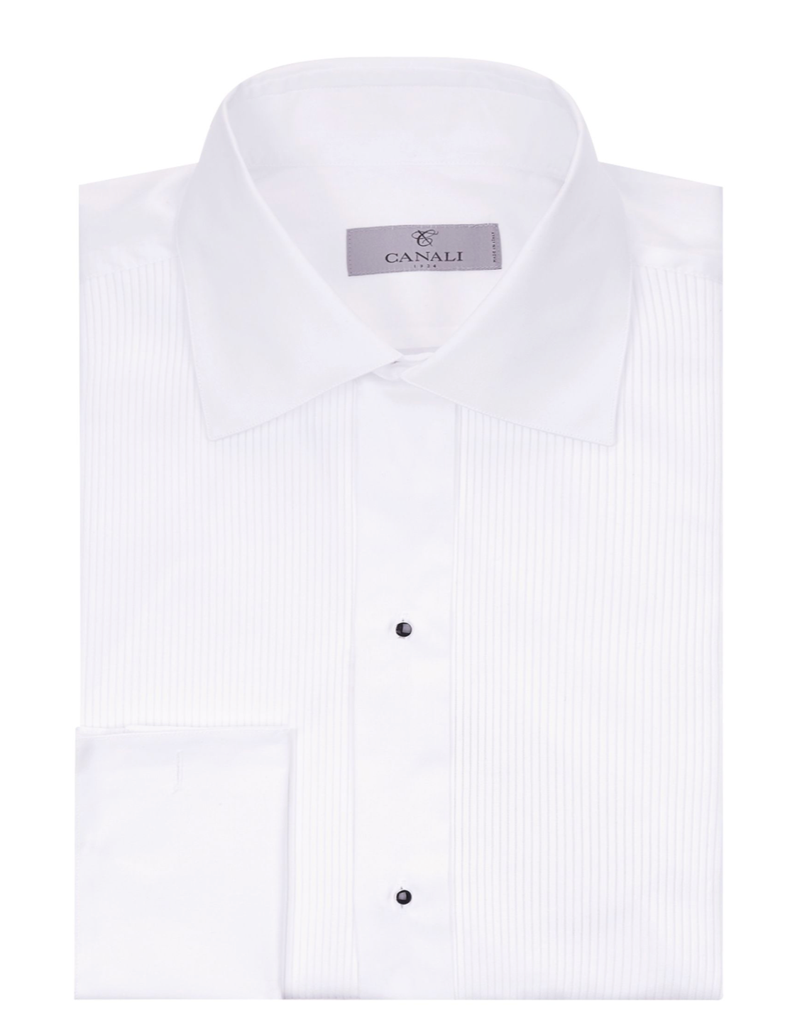 Men's Canali White Pleated Dress Shirt Size XL white black stud buttons cotton