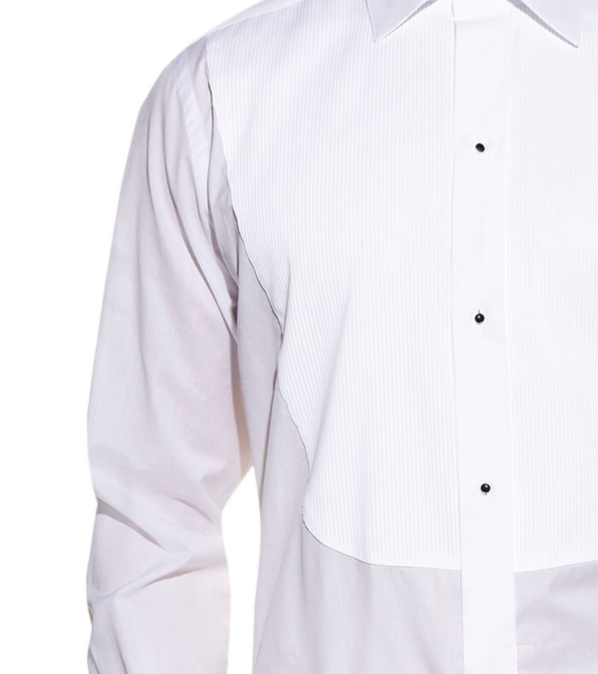 Men's Canali White Pleated Dress Shirt Size XL white black stud buttons cotton