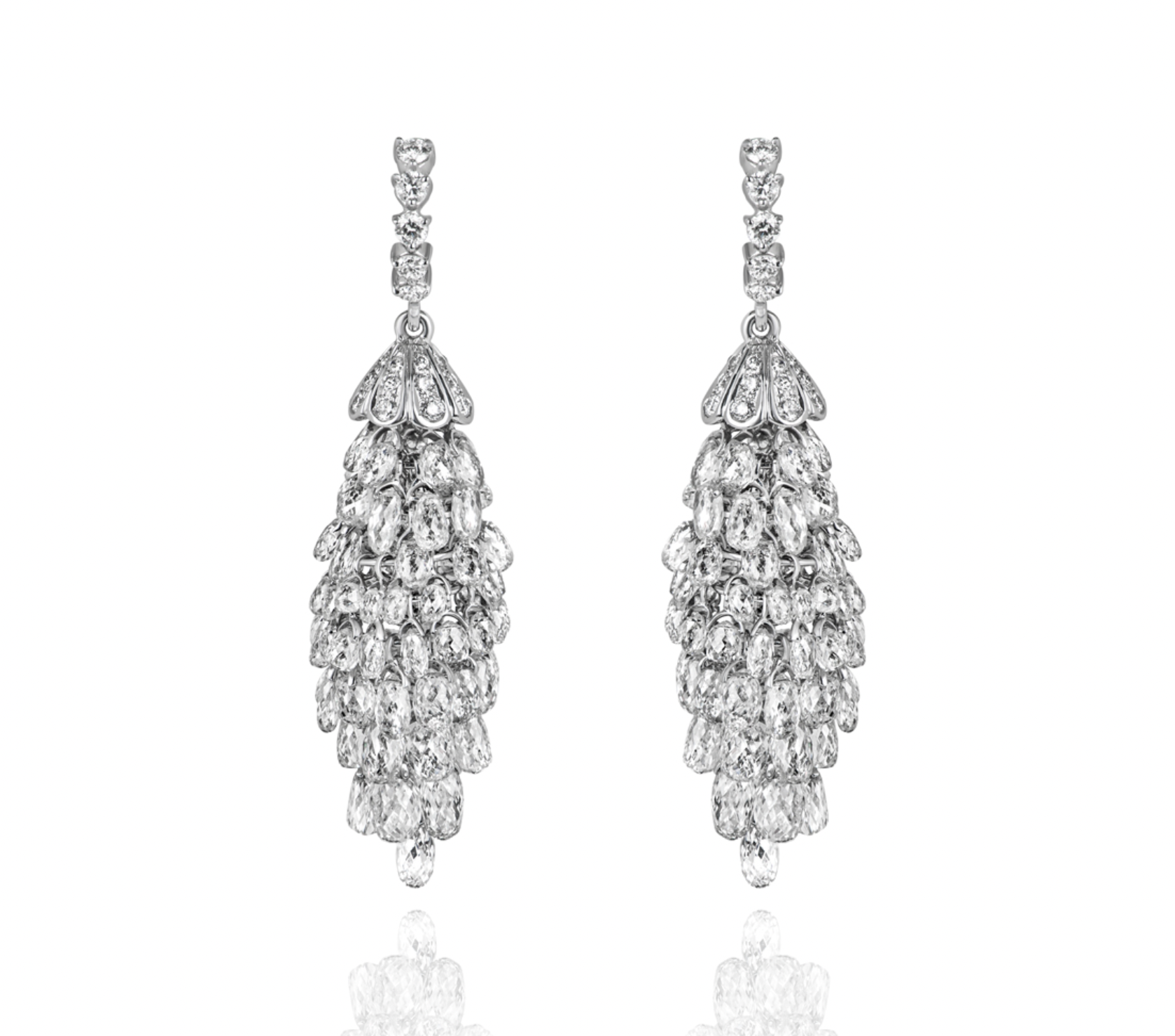 18ct white gold  white diamond Briolette chandelier earrings