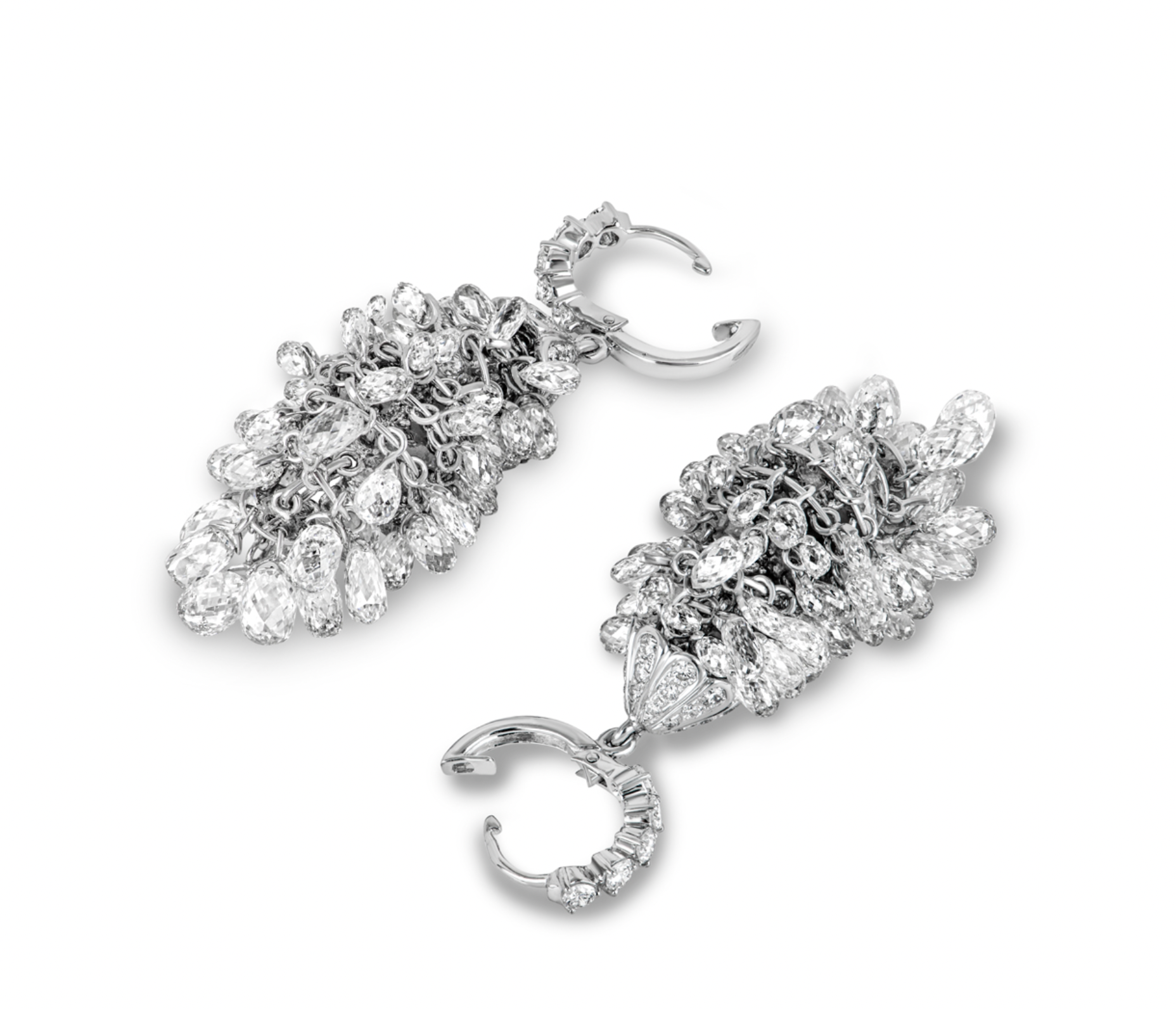 18ct white gold  white diamond Briolette chandelier earrings