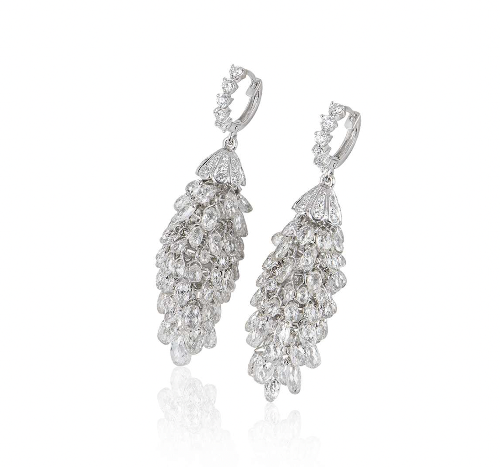 18ct white gold  white diamond Briolette chandelier earrings