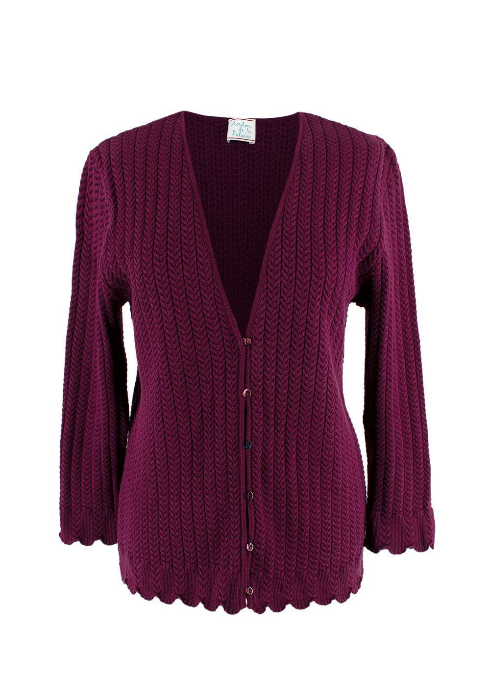 LouLou De La Falaise Burgundy Cable Knit Cardigan Size L cotton