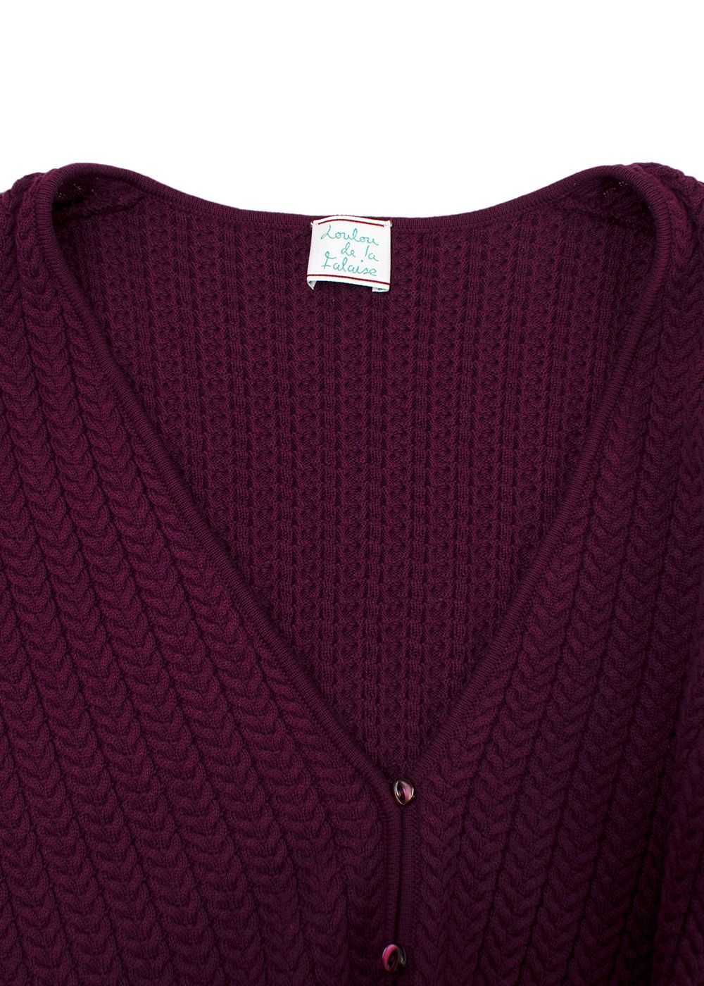 LouLou De La Falaise Burgundy Cable Knit Cardigan Size L cotton