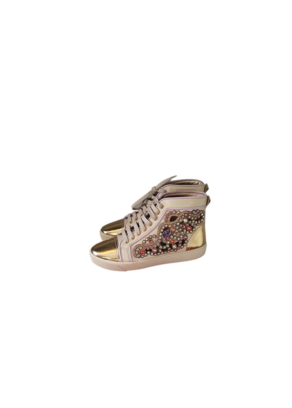 Rene Caovilla Metallic gold leather  crystal cut-out trainers Size 36