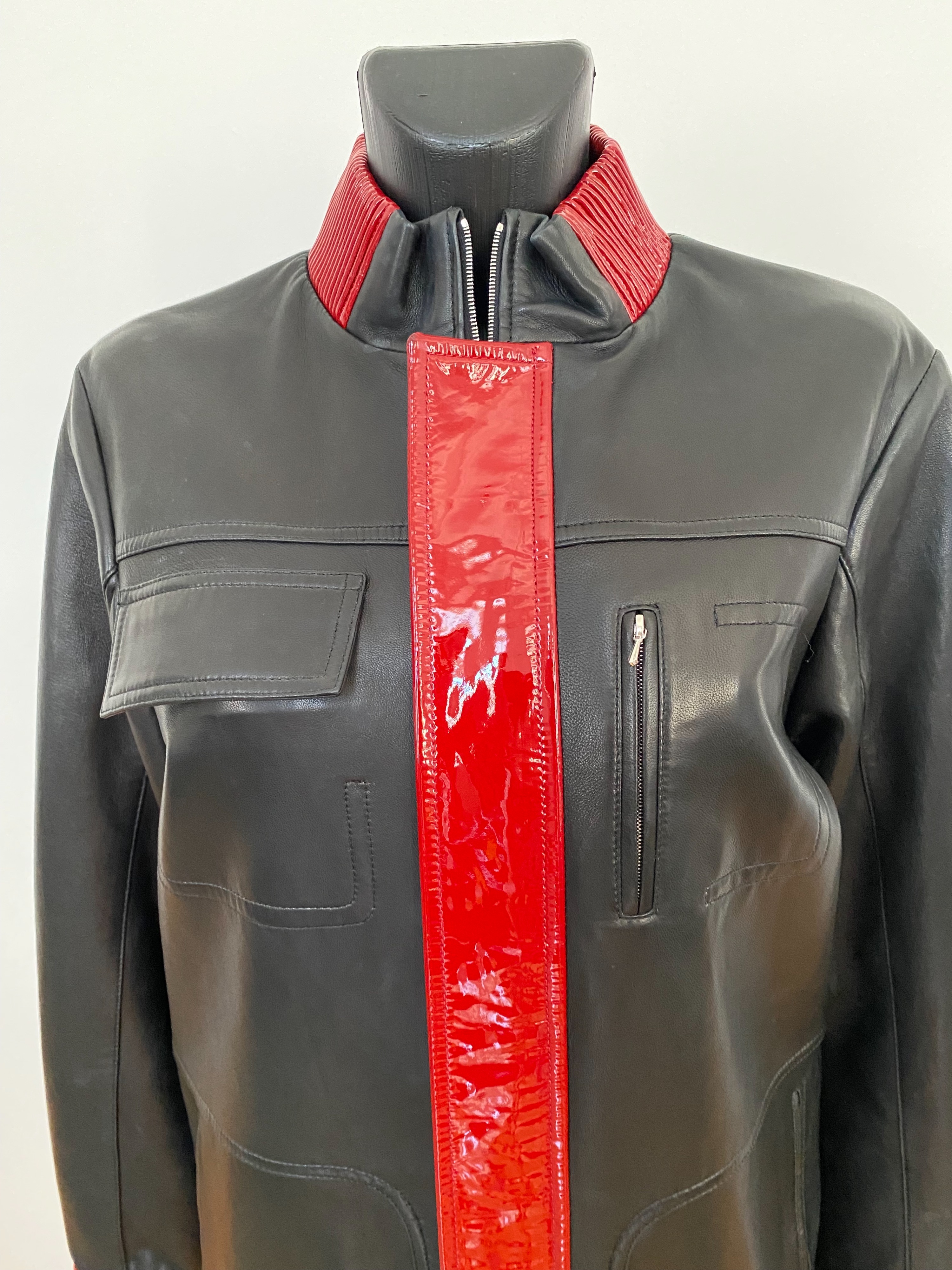 Anthony Vaccarello Leather Teddy Jacket With Contrast Trim Size M