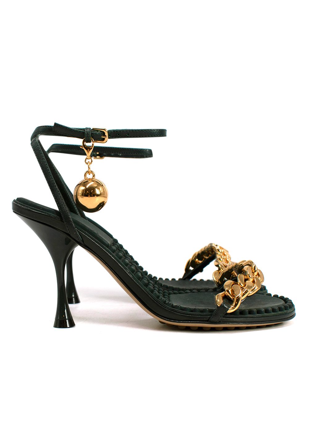 Preowned Bottega Veneta Inkwell Dot Embellished Leather Sandals Size 36 Green and Gold rubber