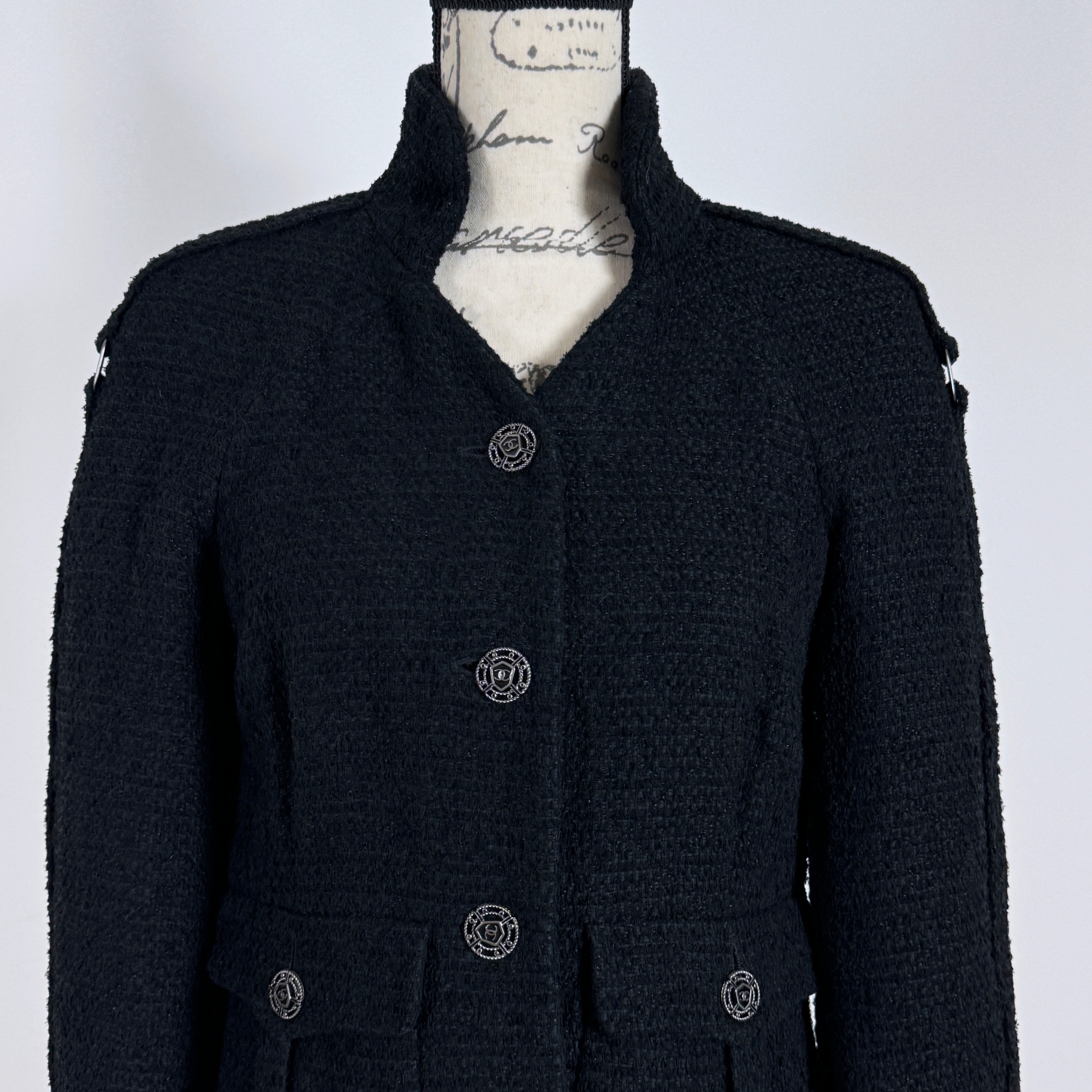 Preowned Chanel Black High Neck Tweed Jacket Size S