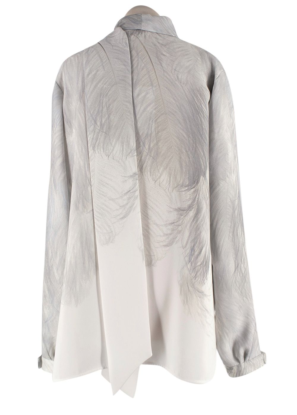 Victoria Beckham Digital Feather Print Scarf Neck Blouse Size S Natural White polyester