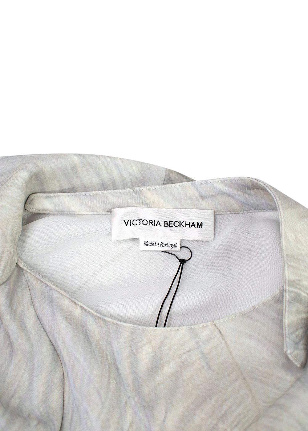 Victoria Beckham Digital Feather Print Scarf Neck Blouse Size S Natural White polyester